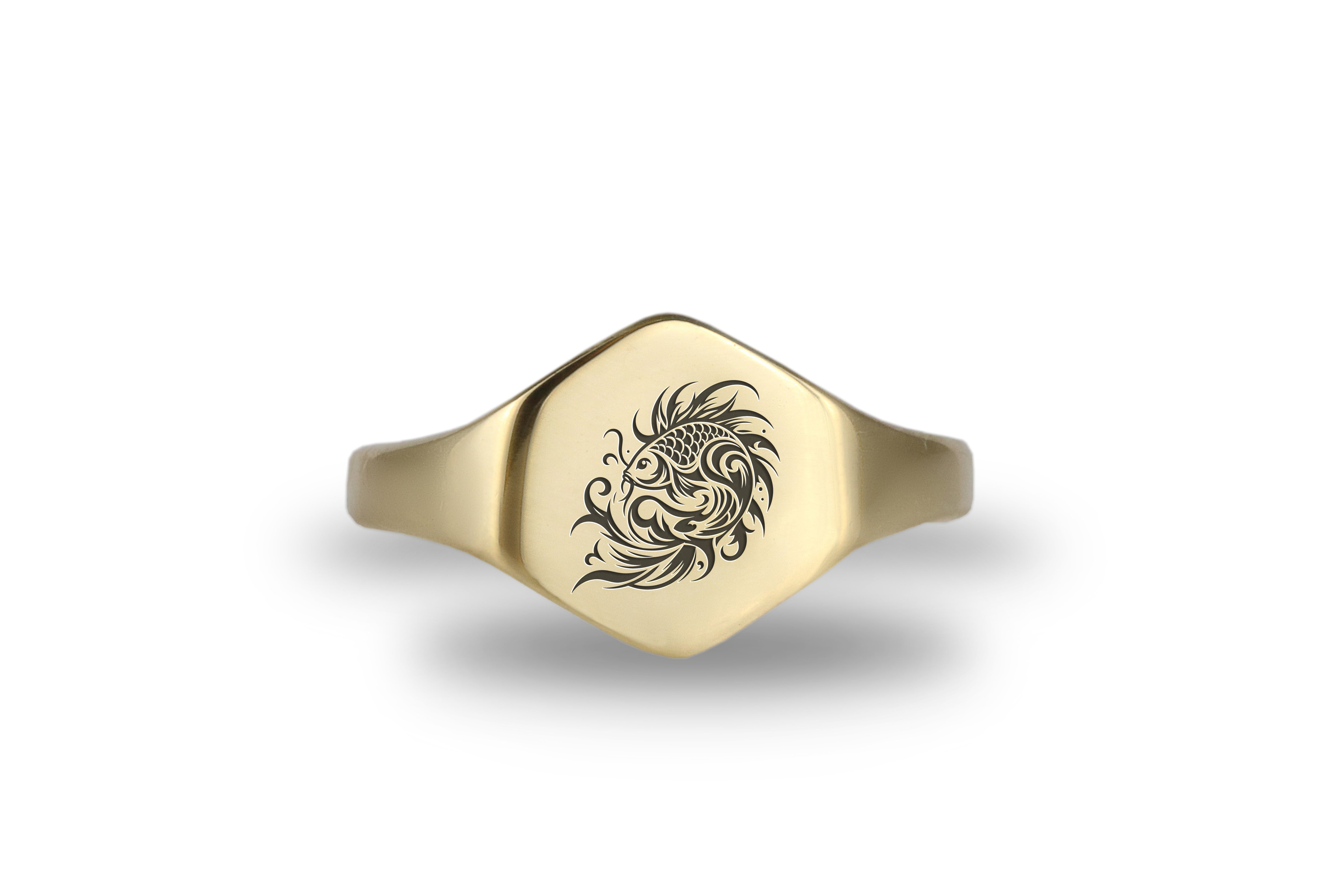 14k Gold Koi Fish Signet Ring