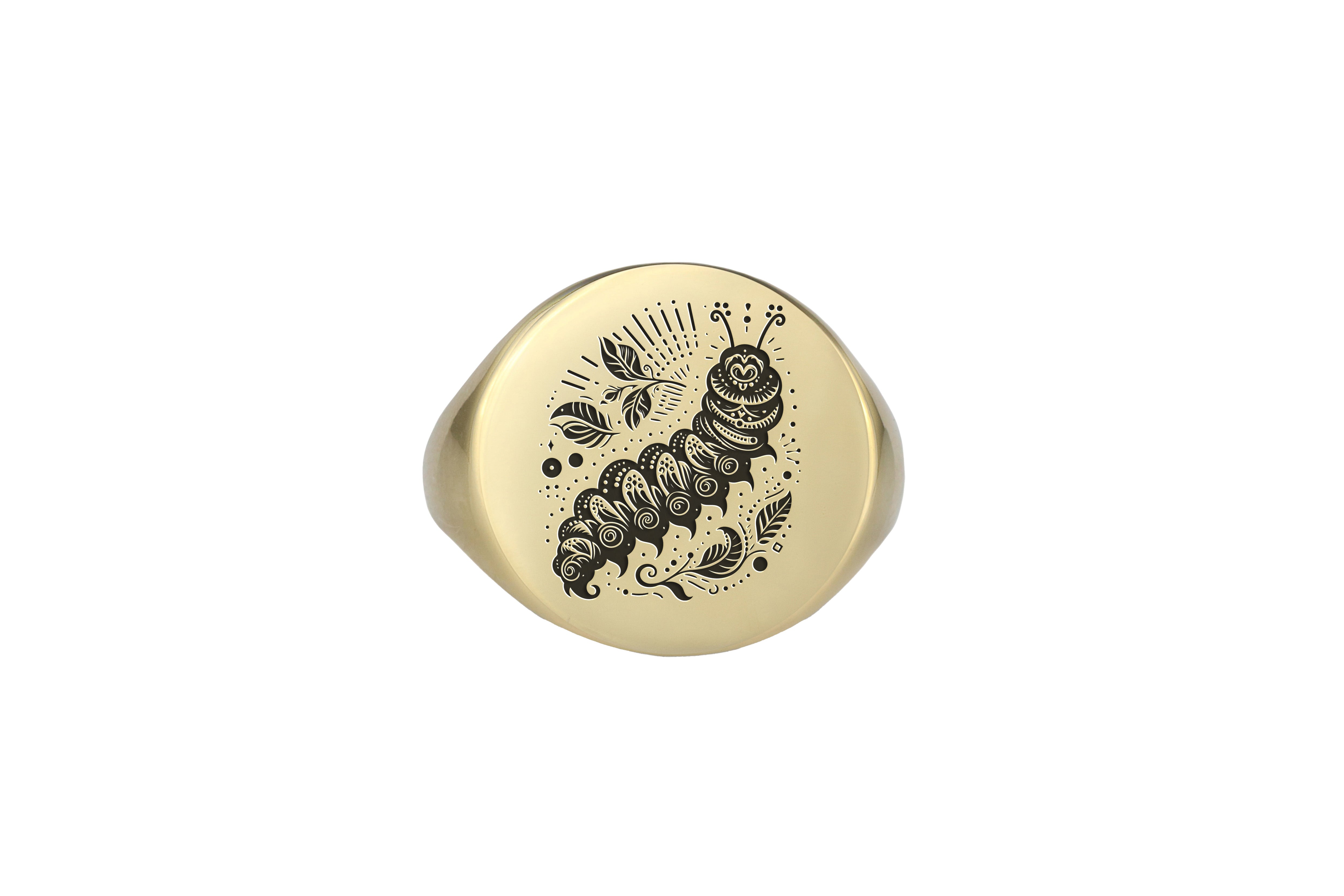 14k Gold Caterpillar Signet Ring