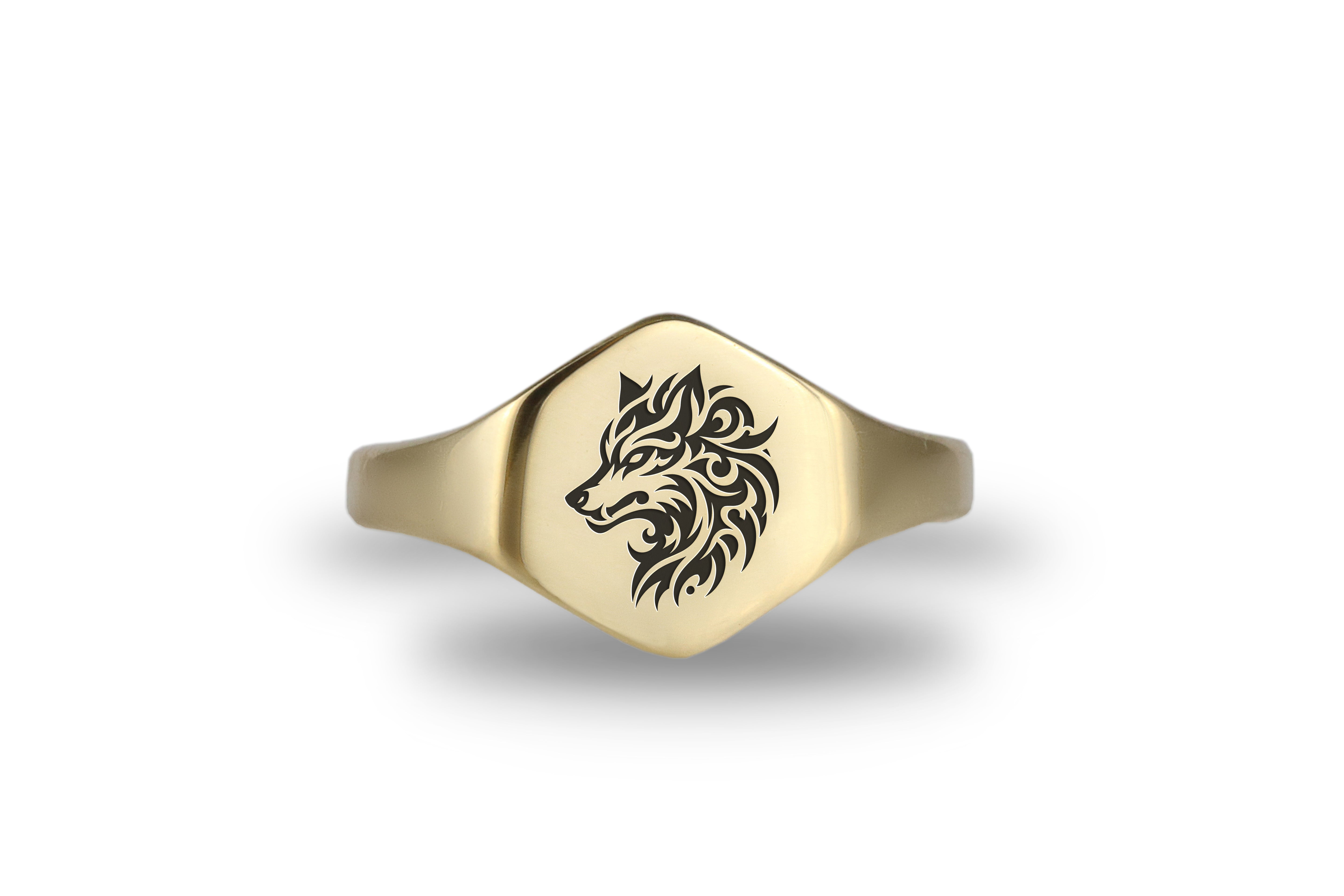 14k Gold Wolf Signet Ring