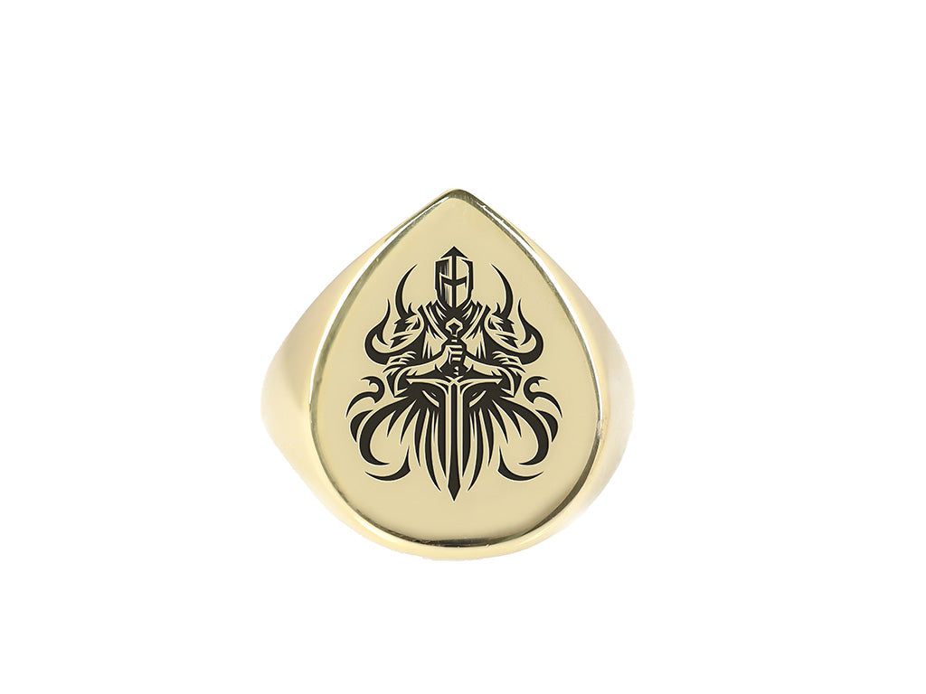 14k Gold Knight Signet Ring