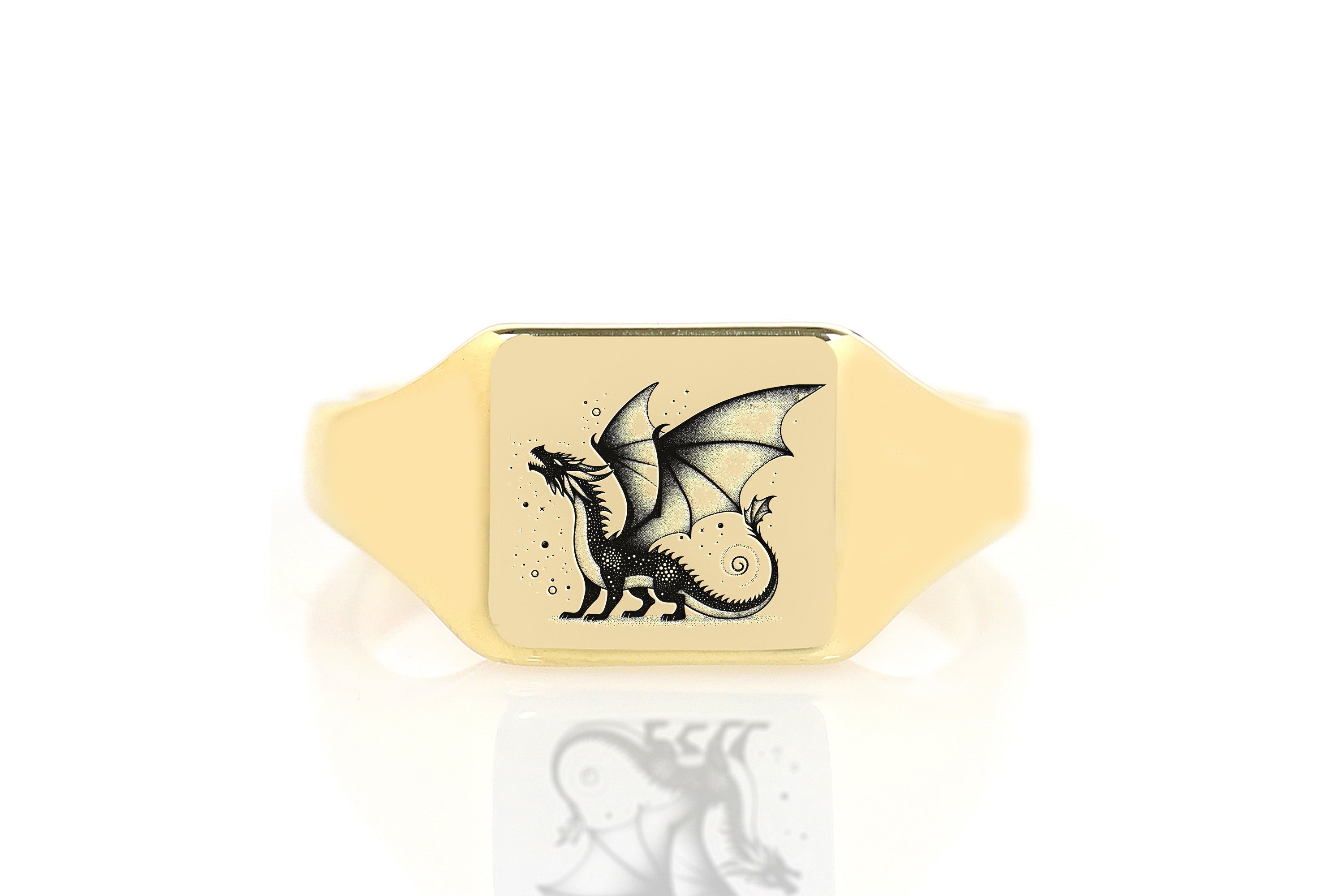 14k Gold Dragon Signet Ring