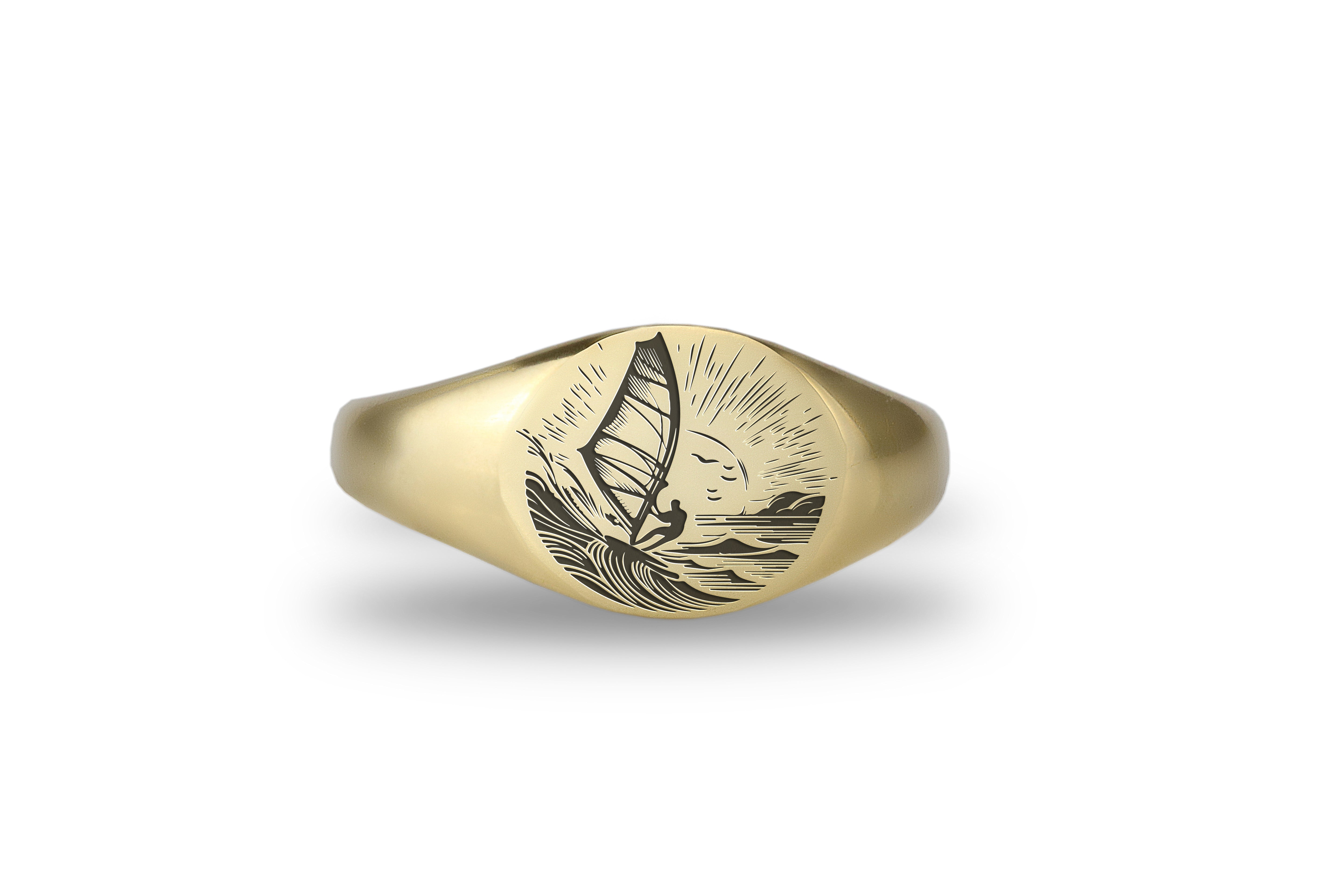 14k Gold Wind Surfing Signet Ring