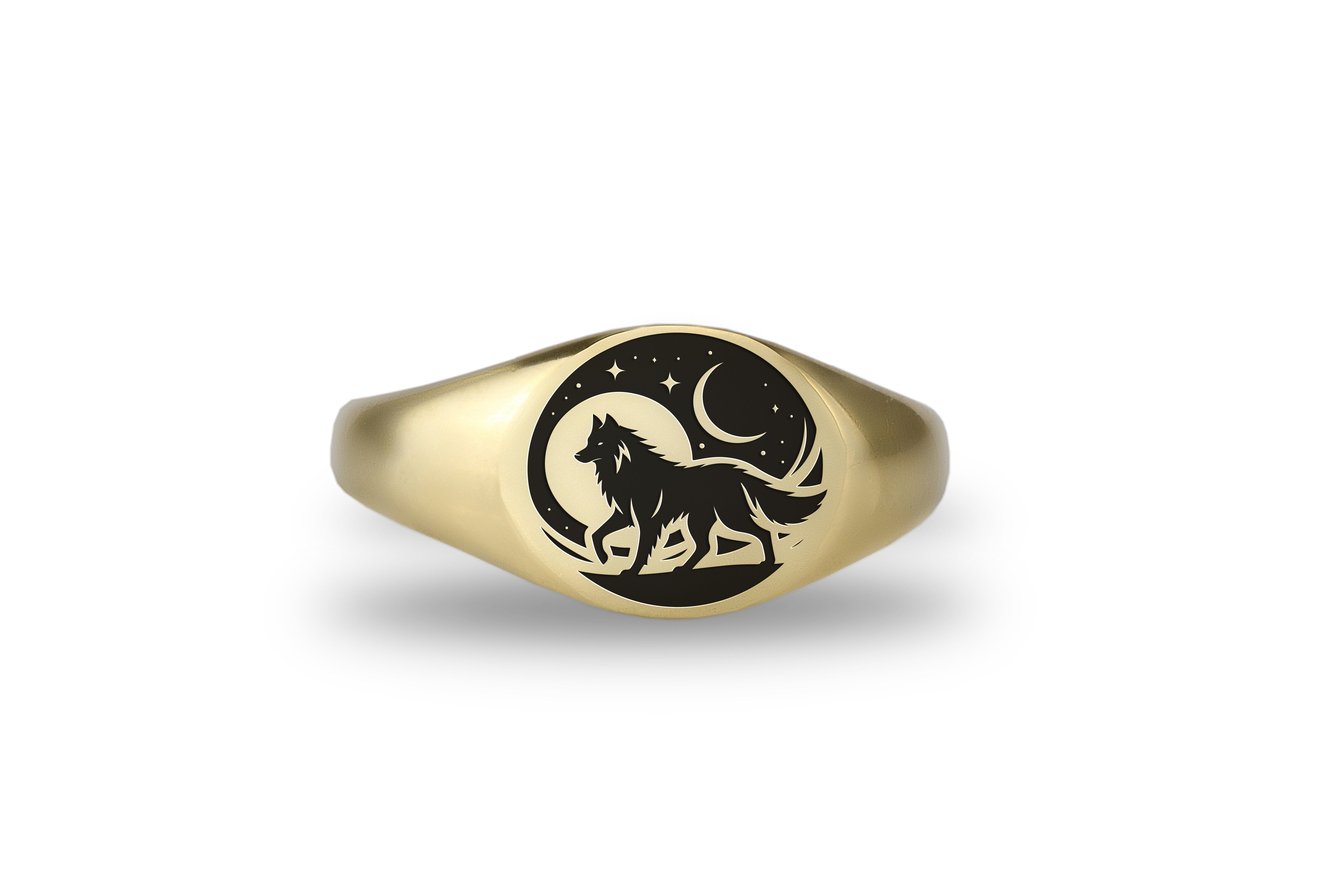 Engraved Wolf Signet Ring