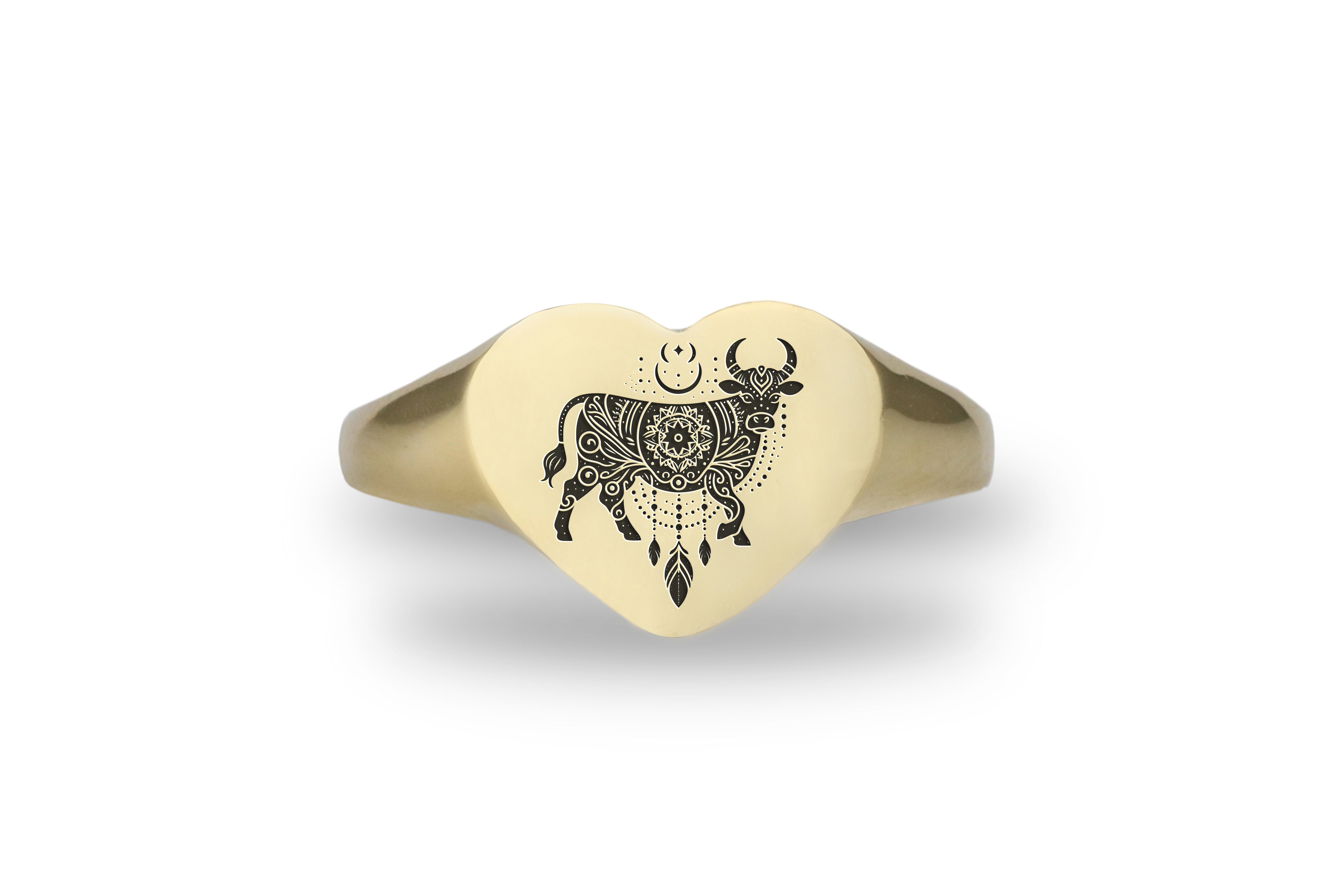Engraved Cow Signet Ring