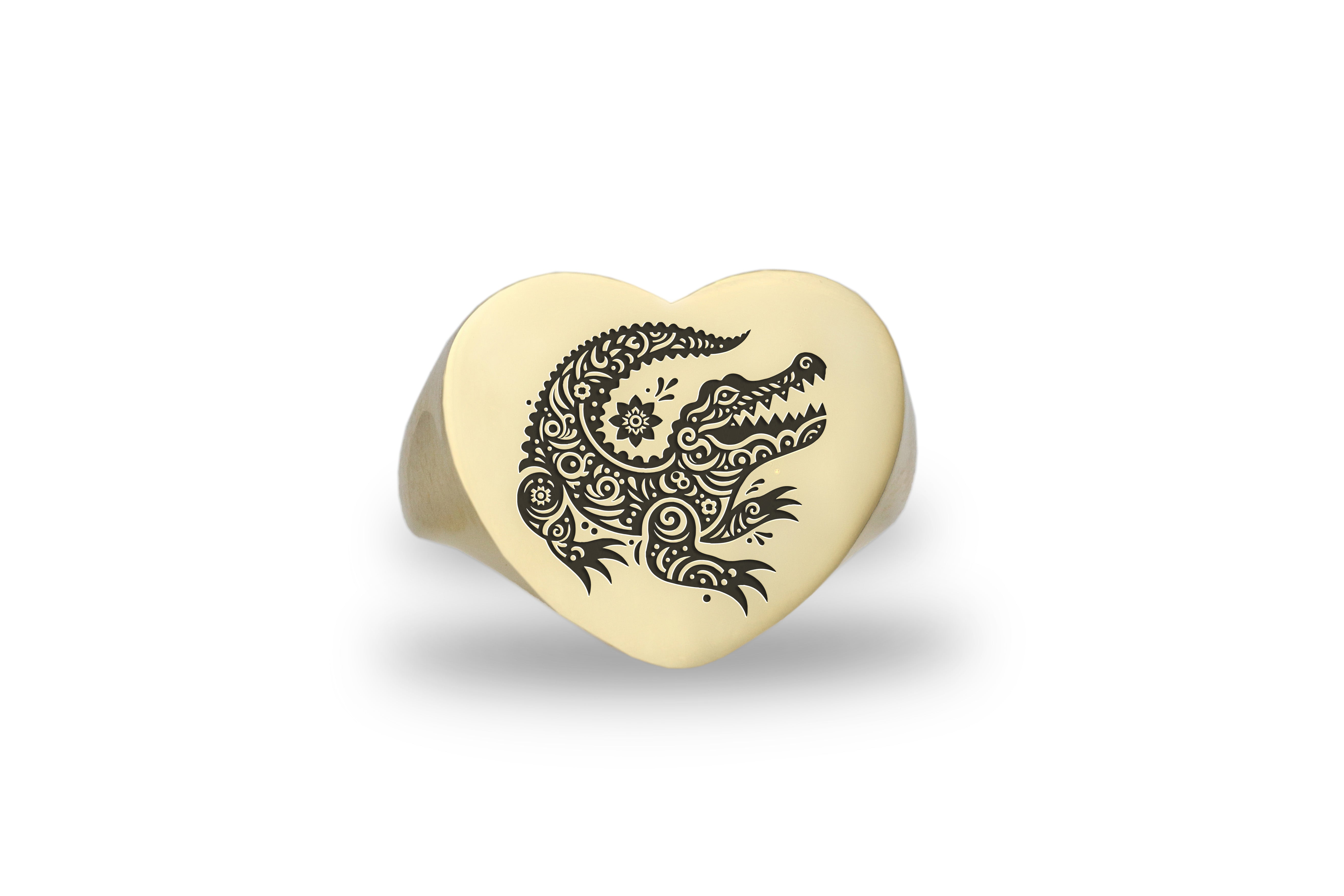 14k Gold Crocodile Signet Ring