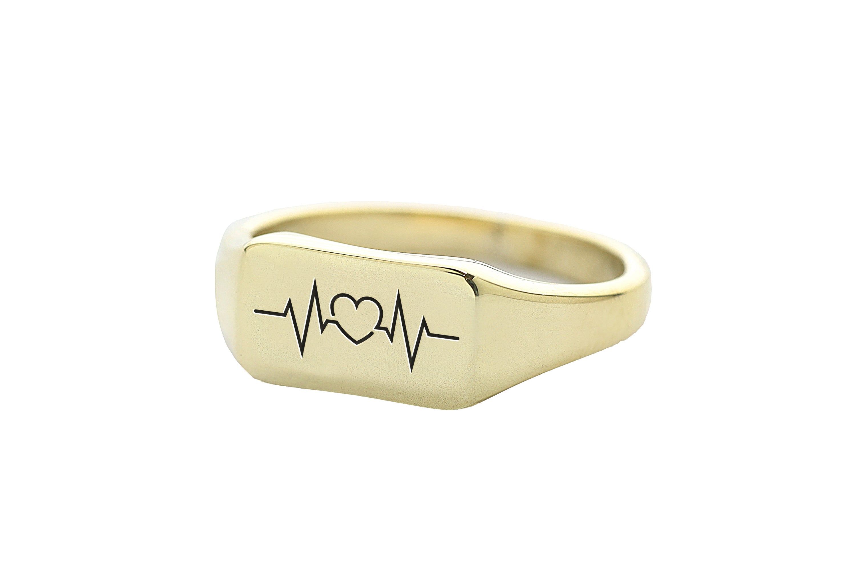 14k Gold Heart Beat Line Signet Ring