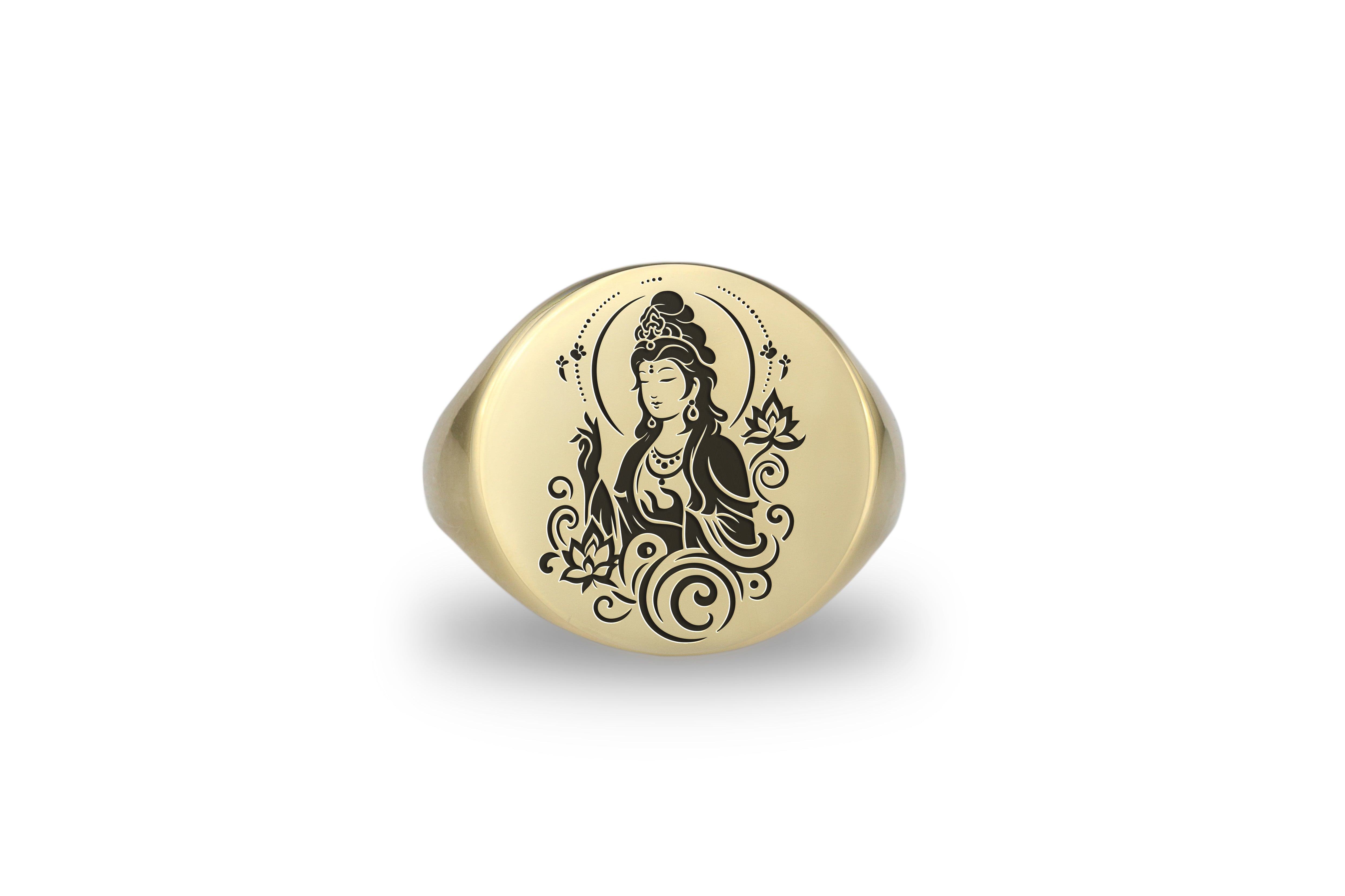 Engraved Kuan Yin Gold Ring