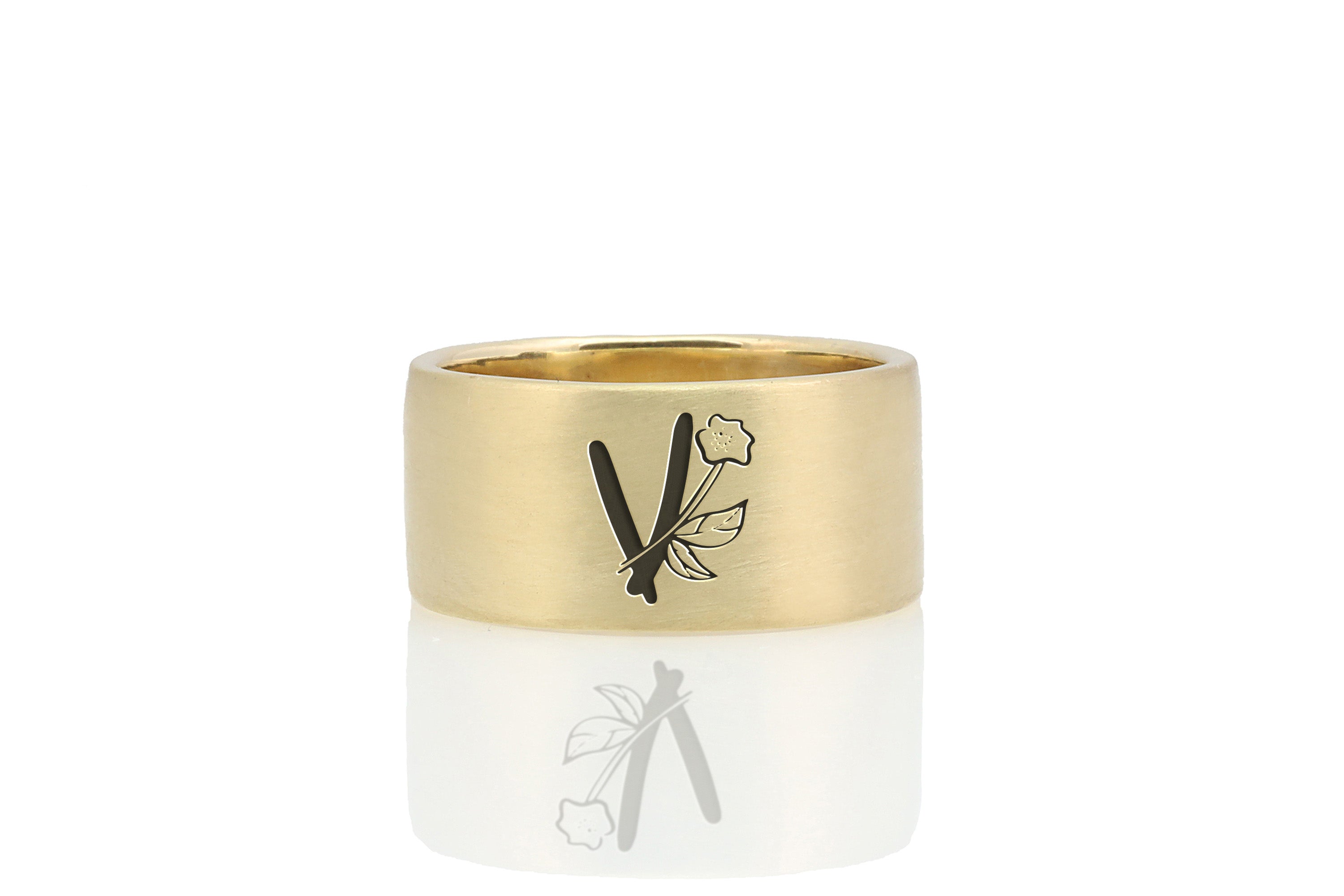 Engraved Flowered Letter Ring