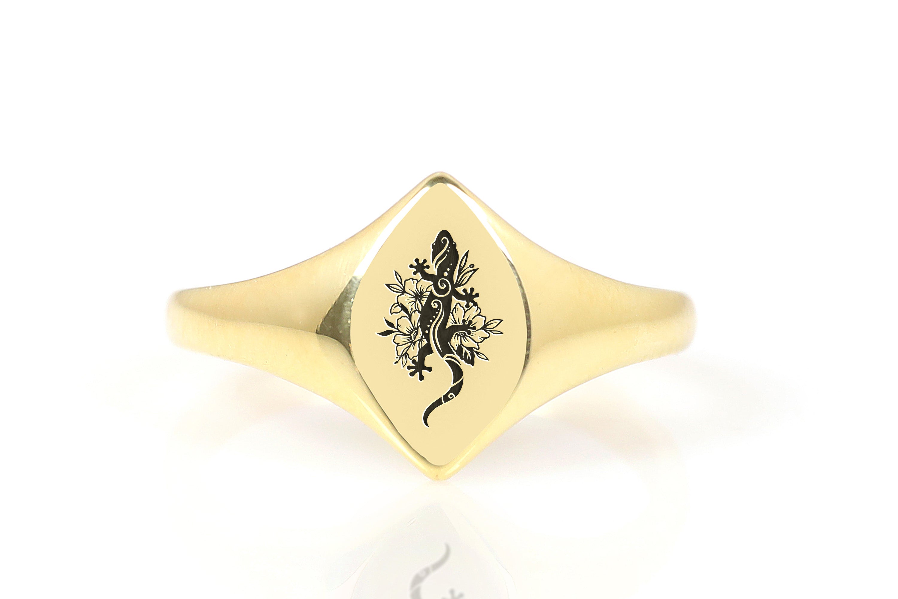 14k Gold Lizard Signet Ring