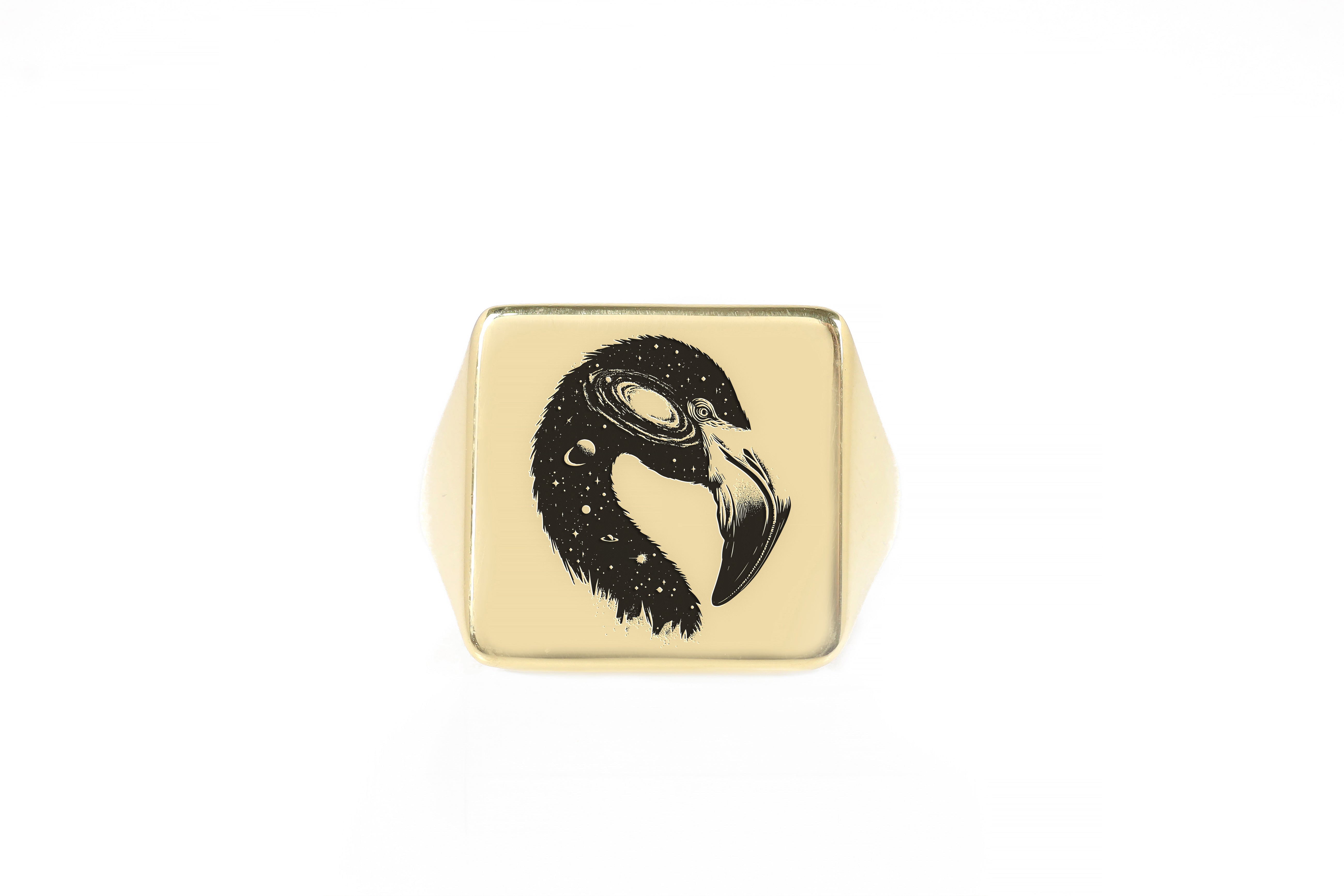 14k Gold Flamingo Signet Ring