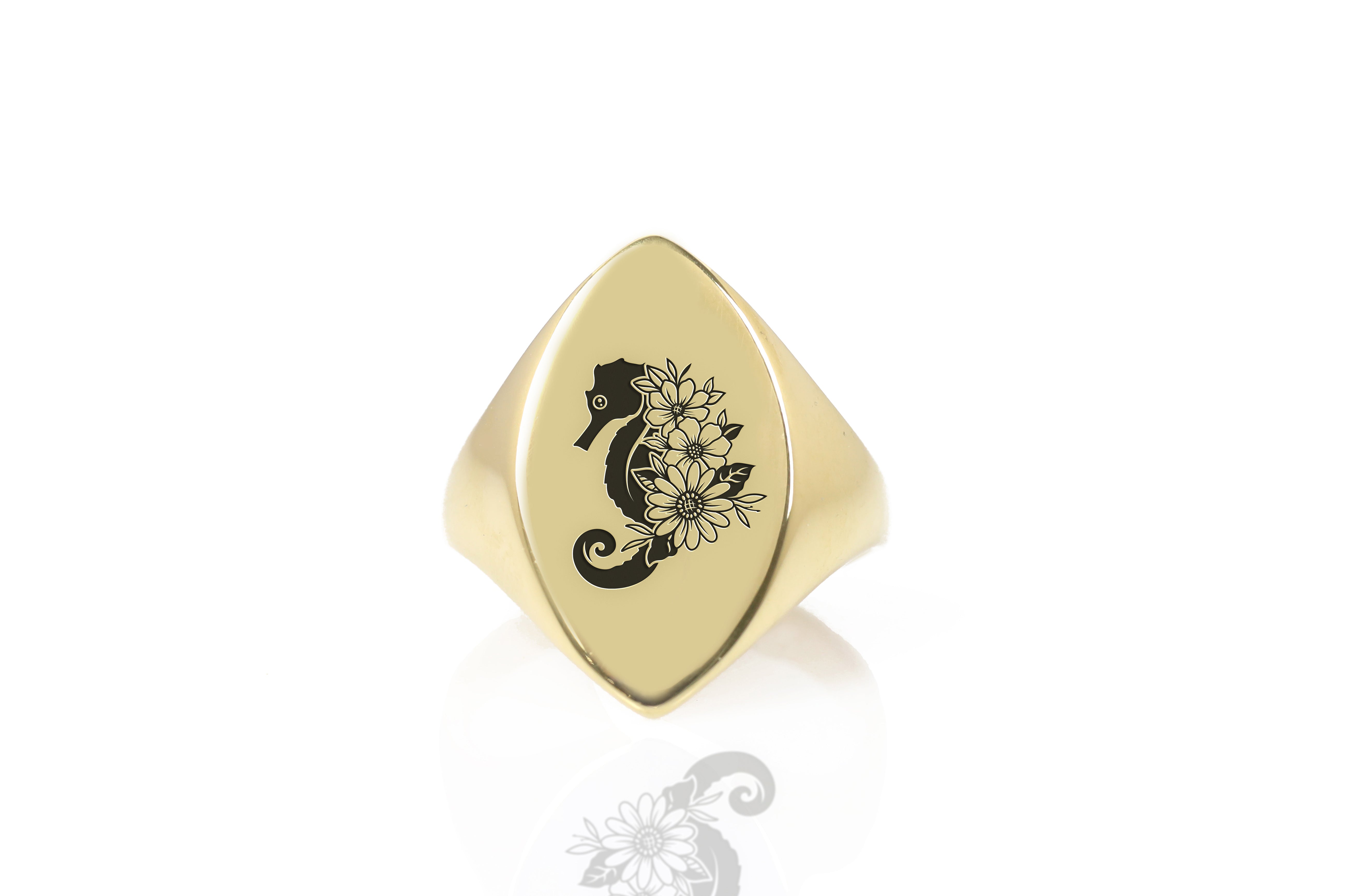 Sea Horse Gold Signet Ring