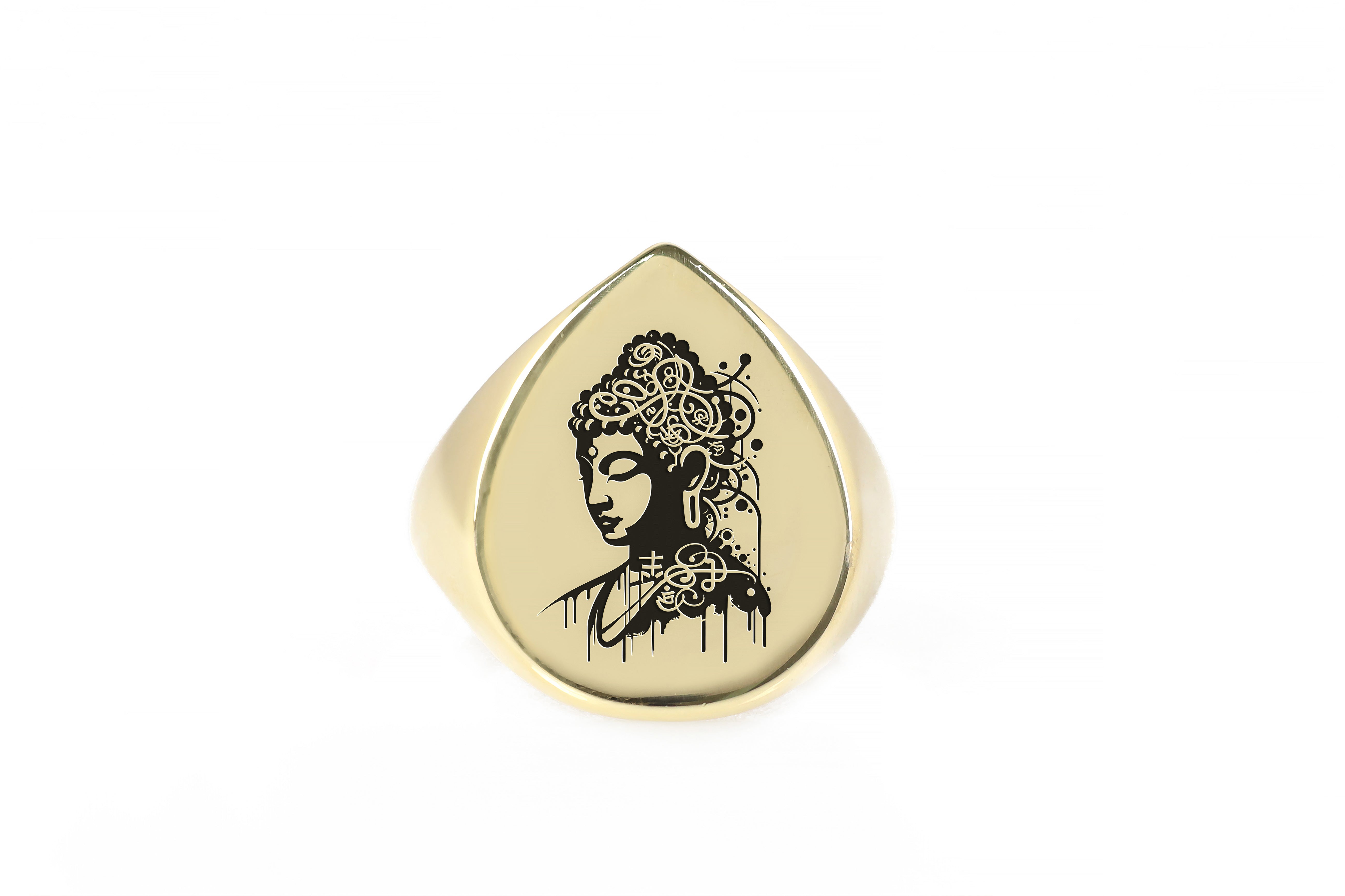 14k Gold Buddha Signet Ring
