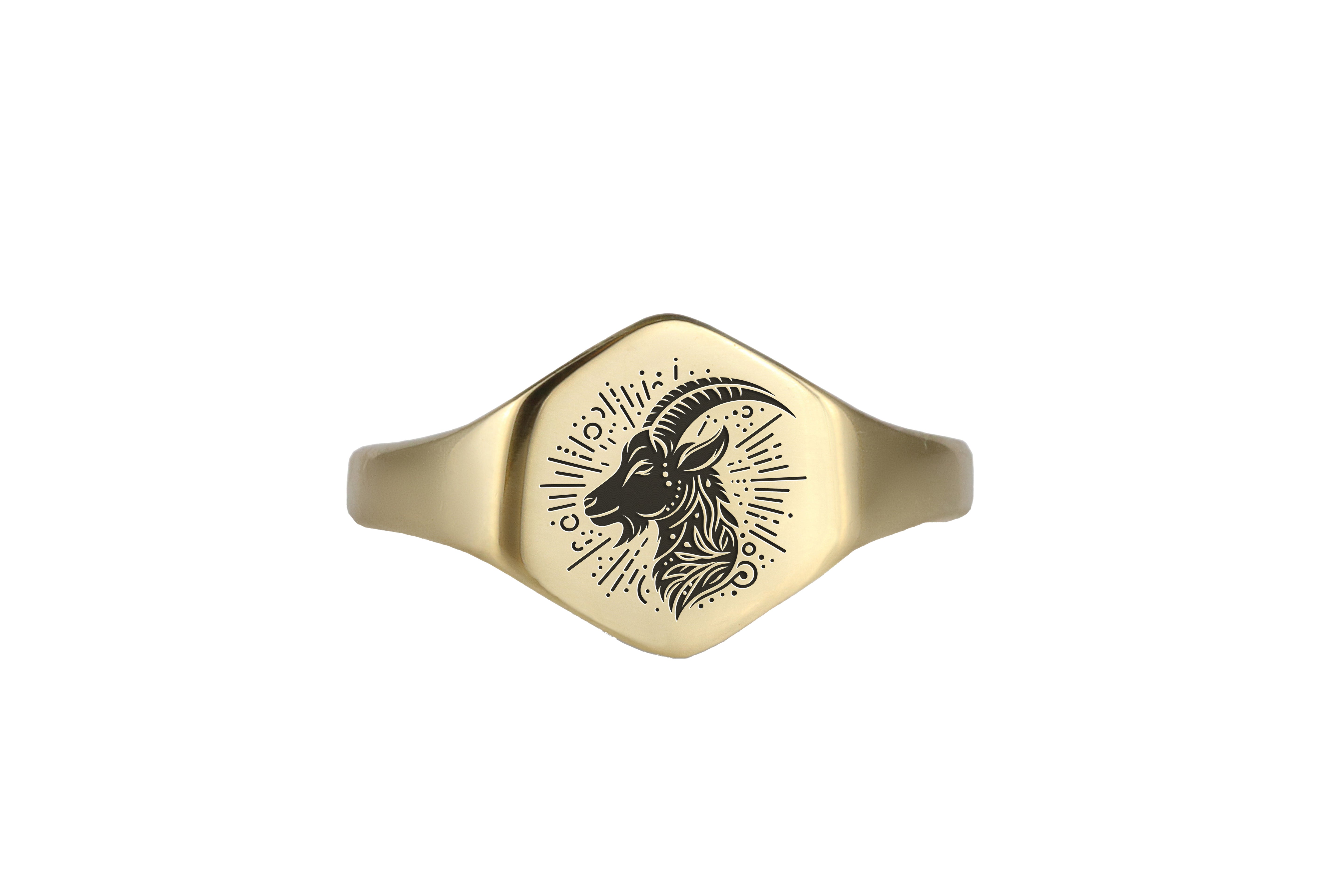 14k Gold Goat Signet Ring