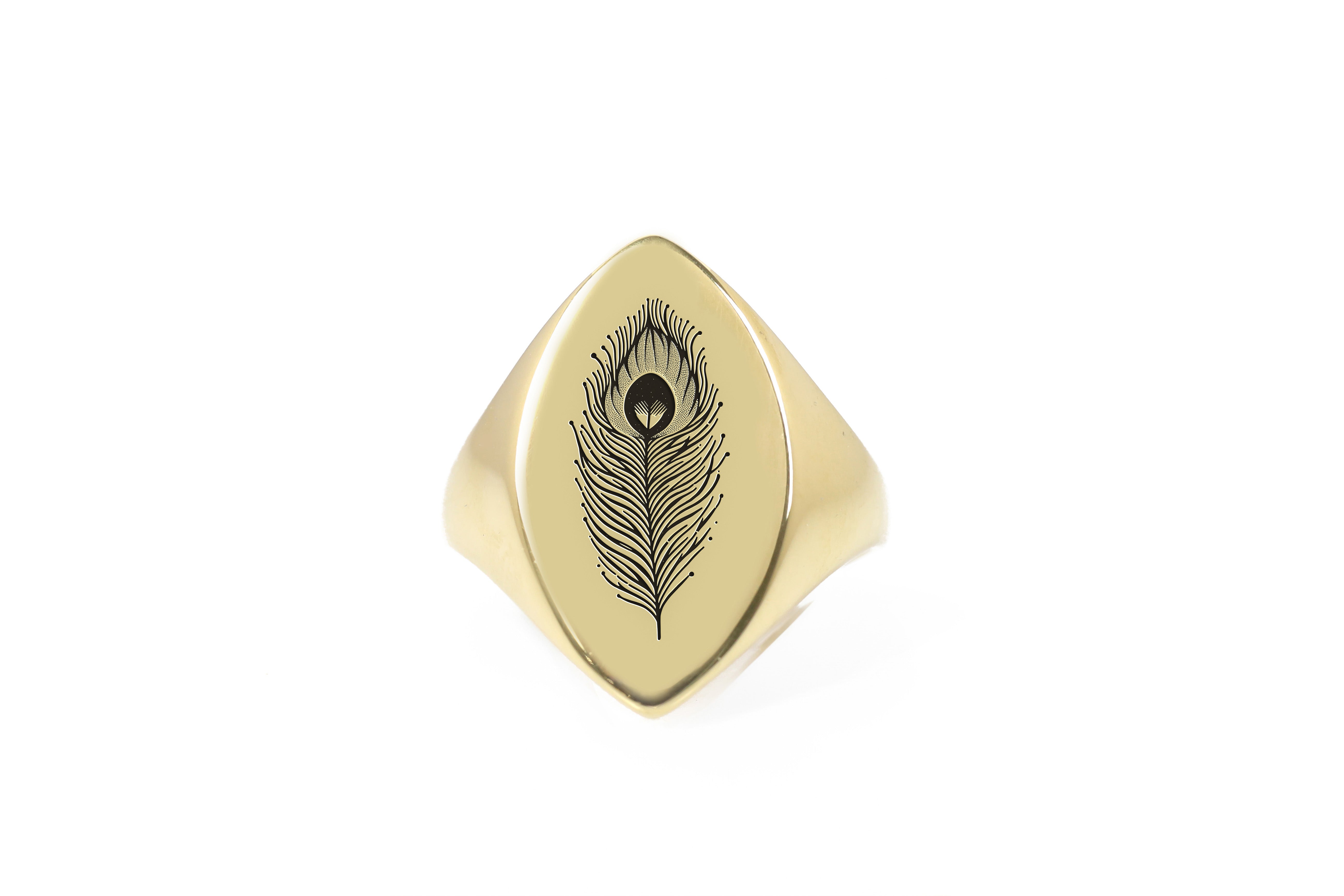 24k Gold Peacock Feather Ring