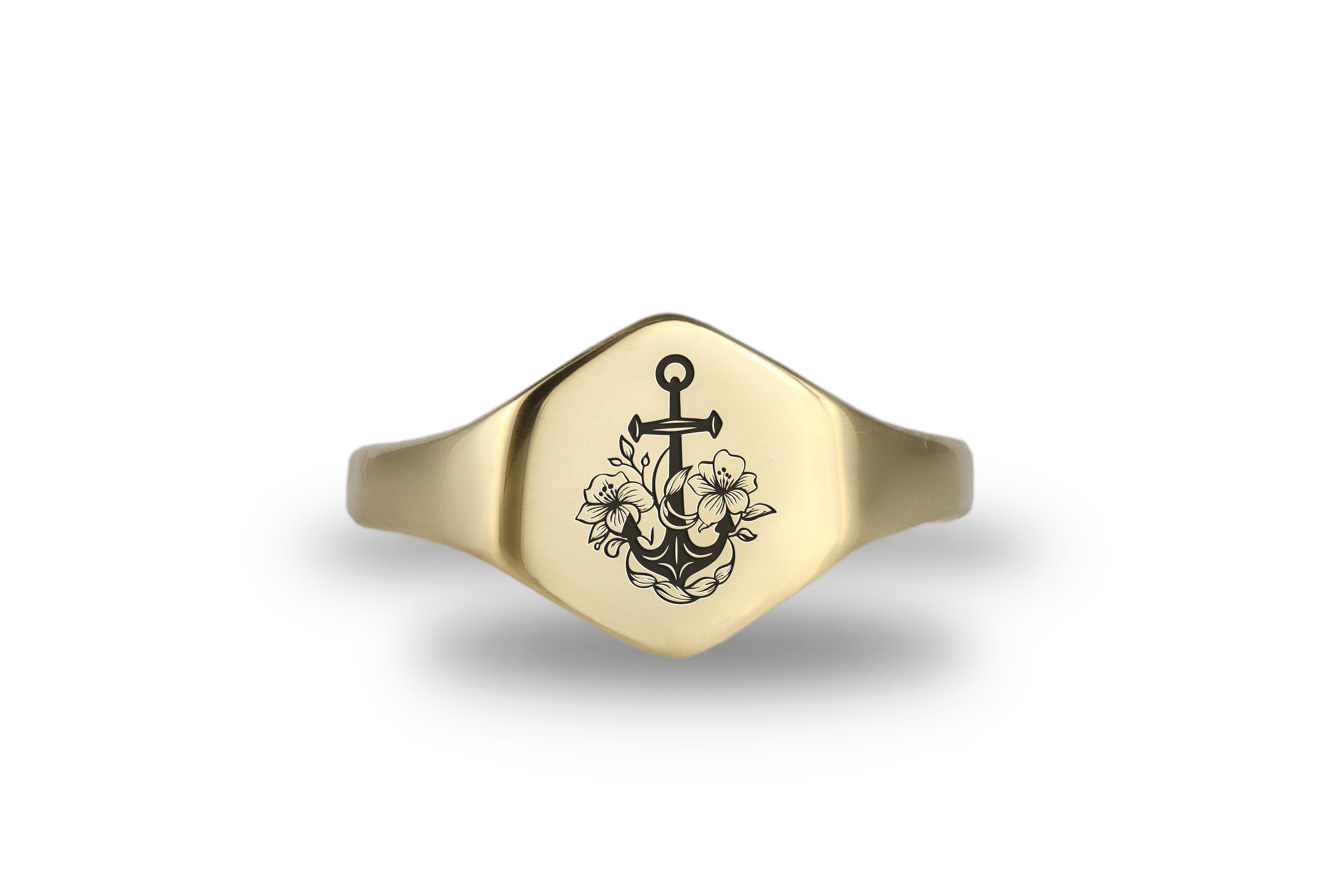 Flowered Anchor Signet Ring