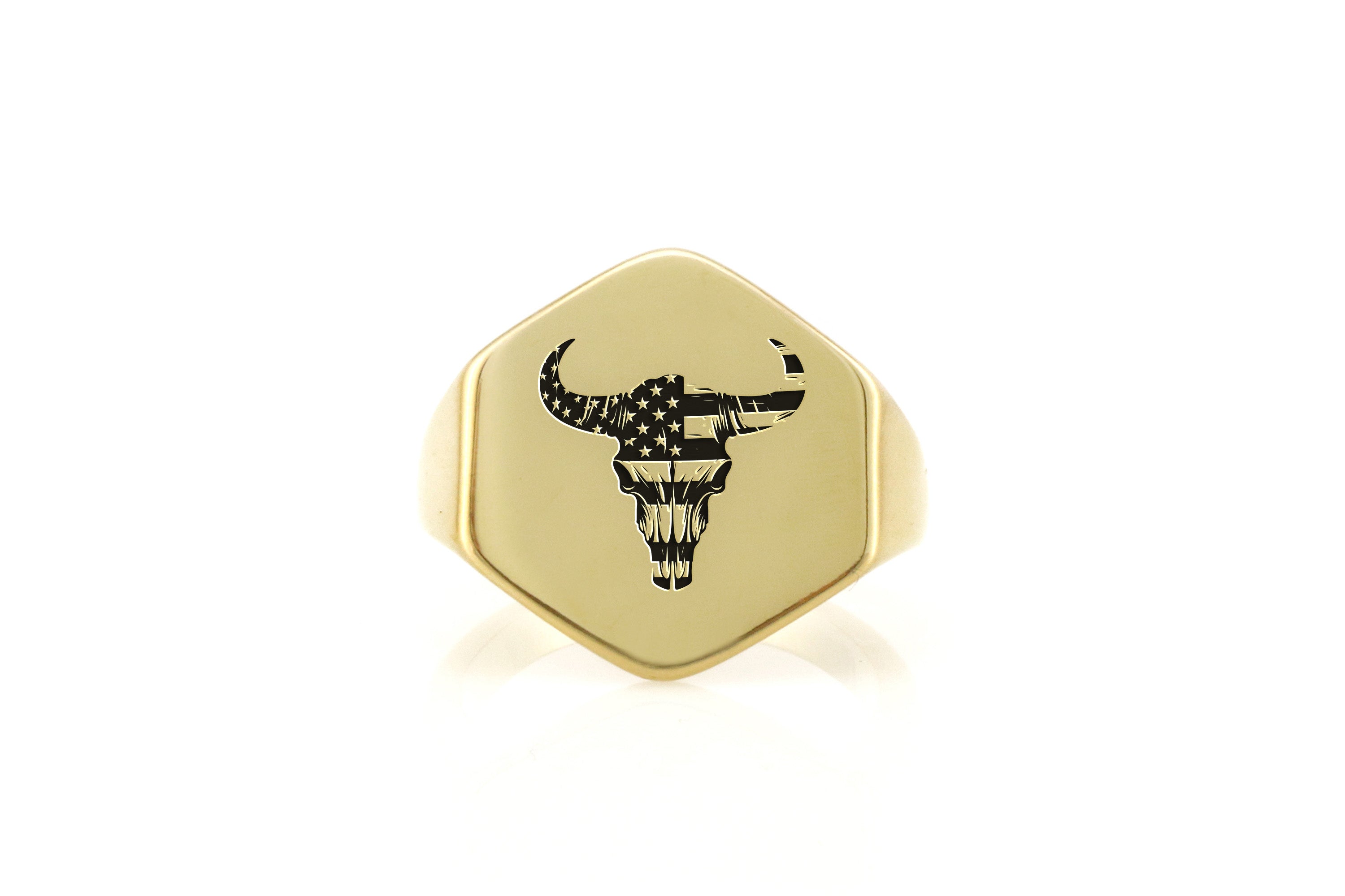 Engraved Cow Skull Ring