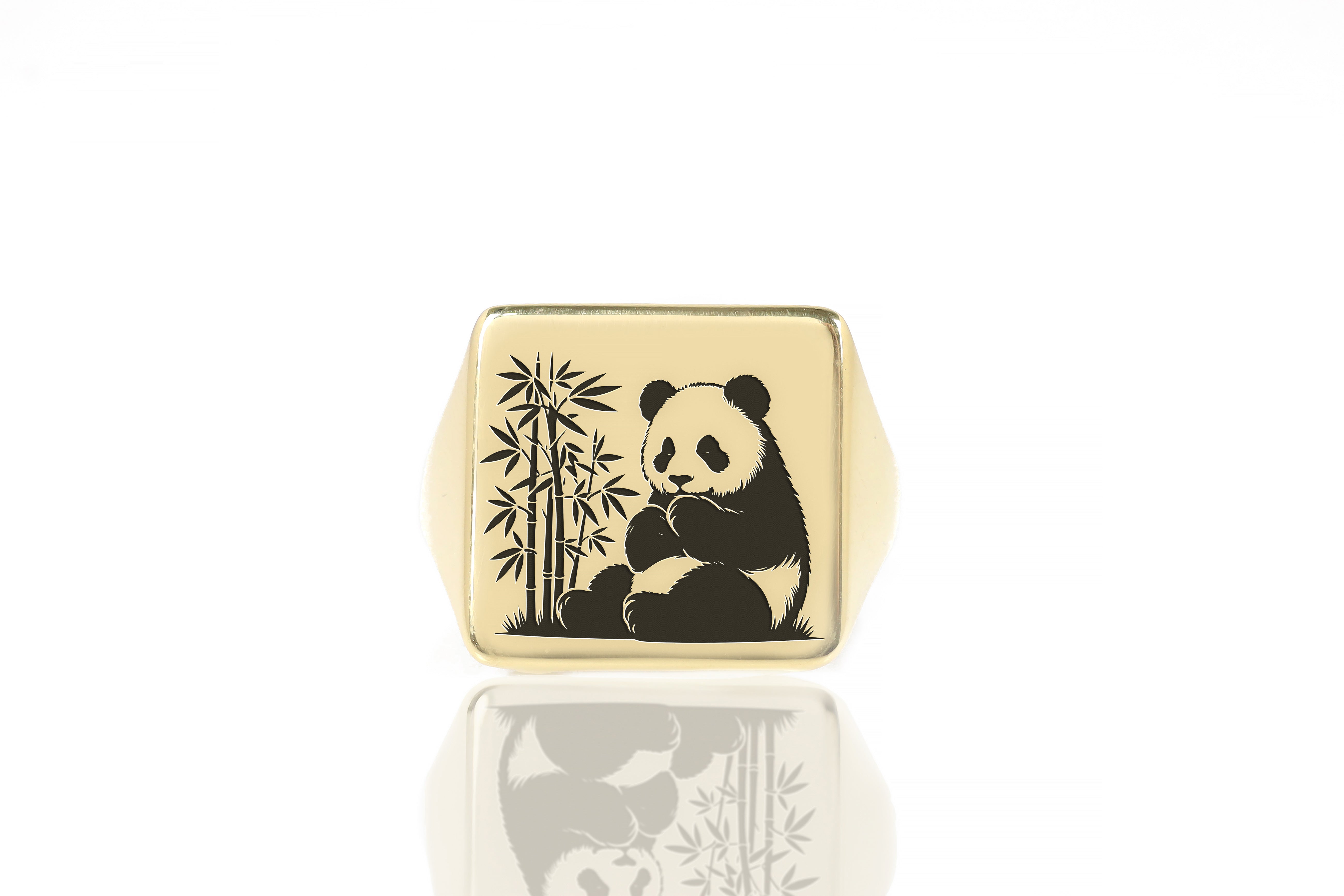 Cute Panda Gold Signet Ring