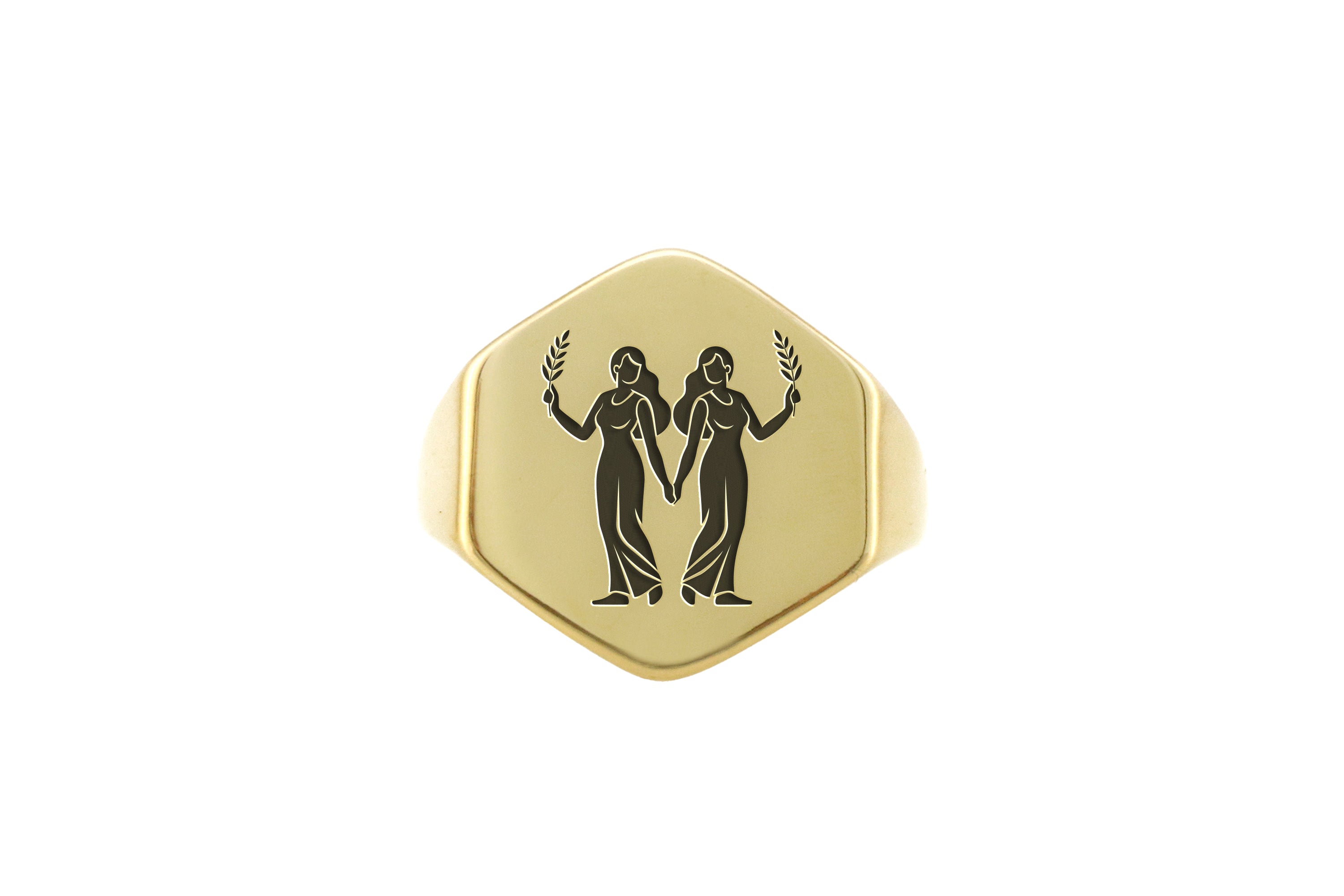 Hexagon Shaped Gold Signet Ring