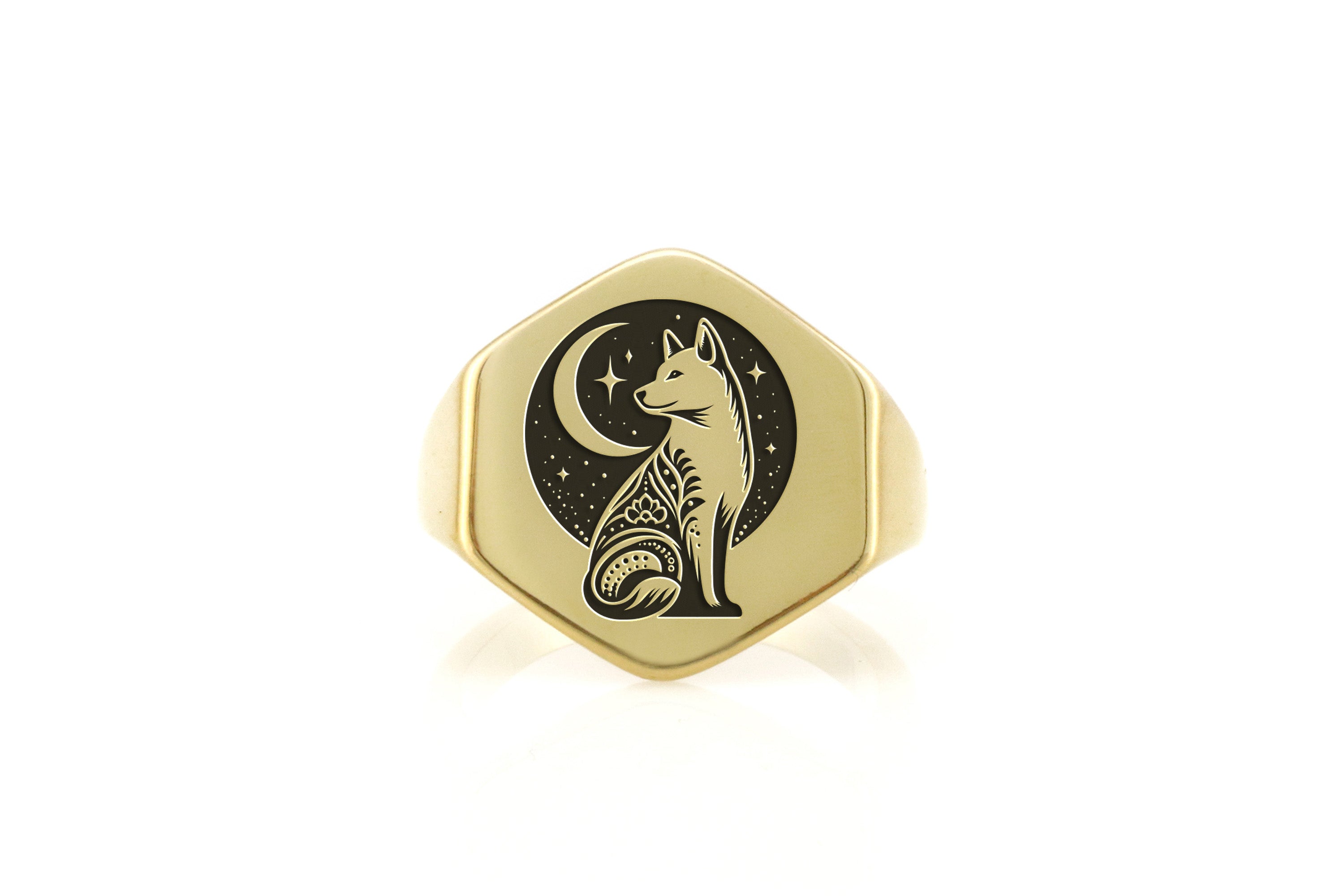 14k Gold Akita Signet Ring