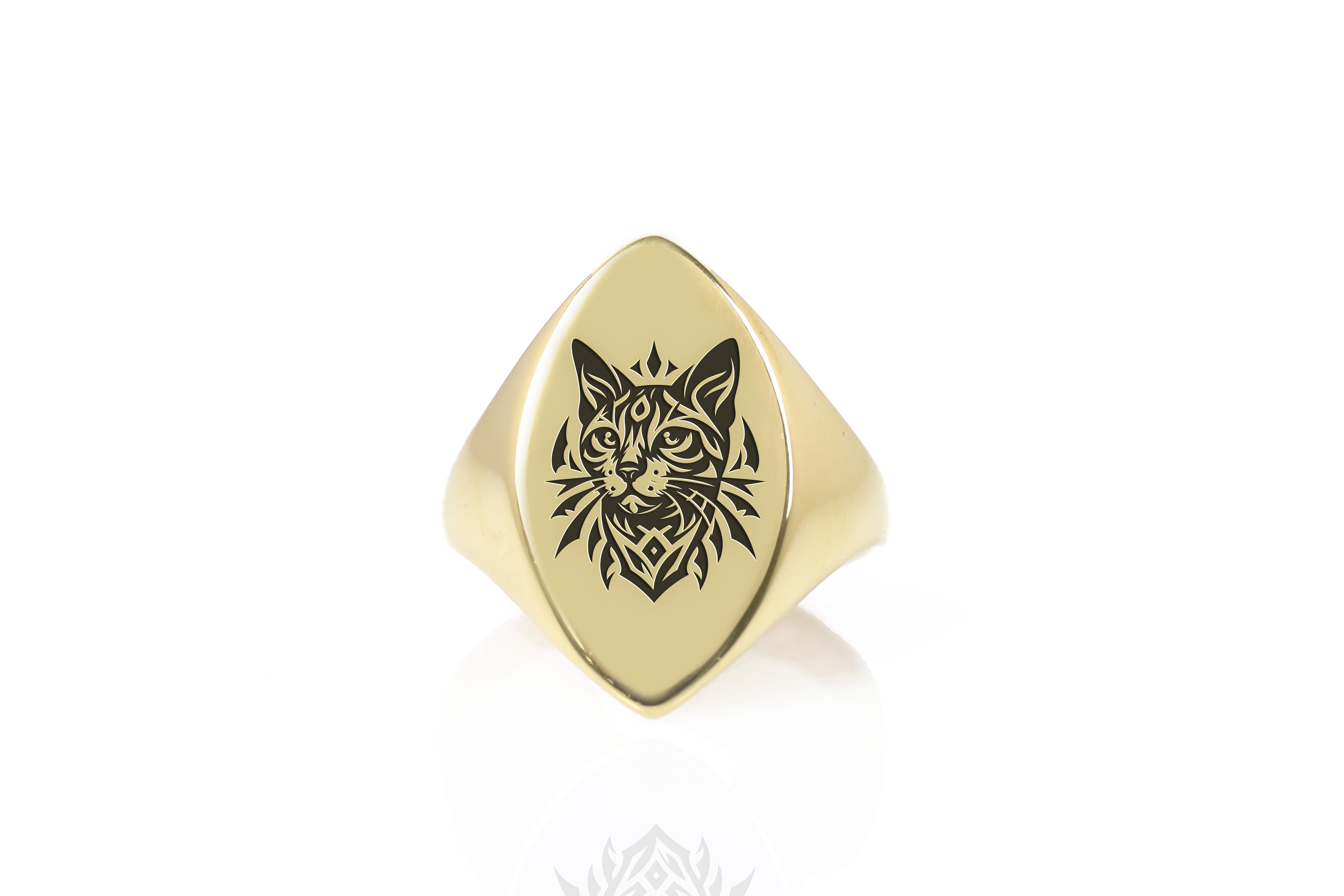 Engraved Cat Signet Ring