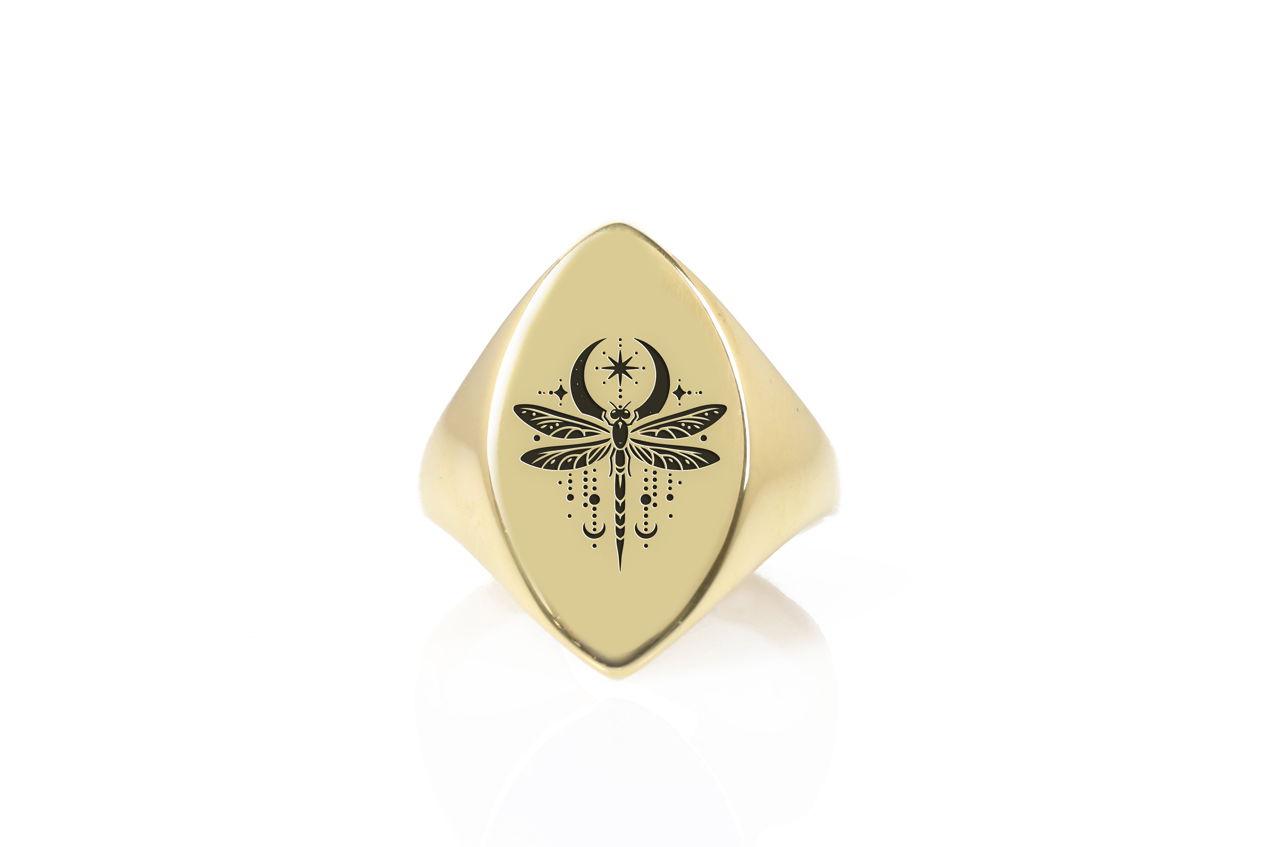 14k Gold Dragonfly Signet Ring