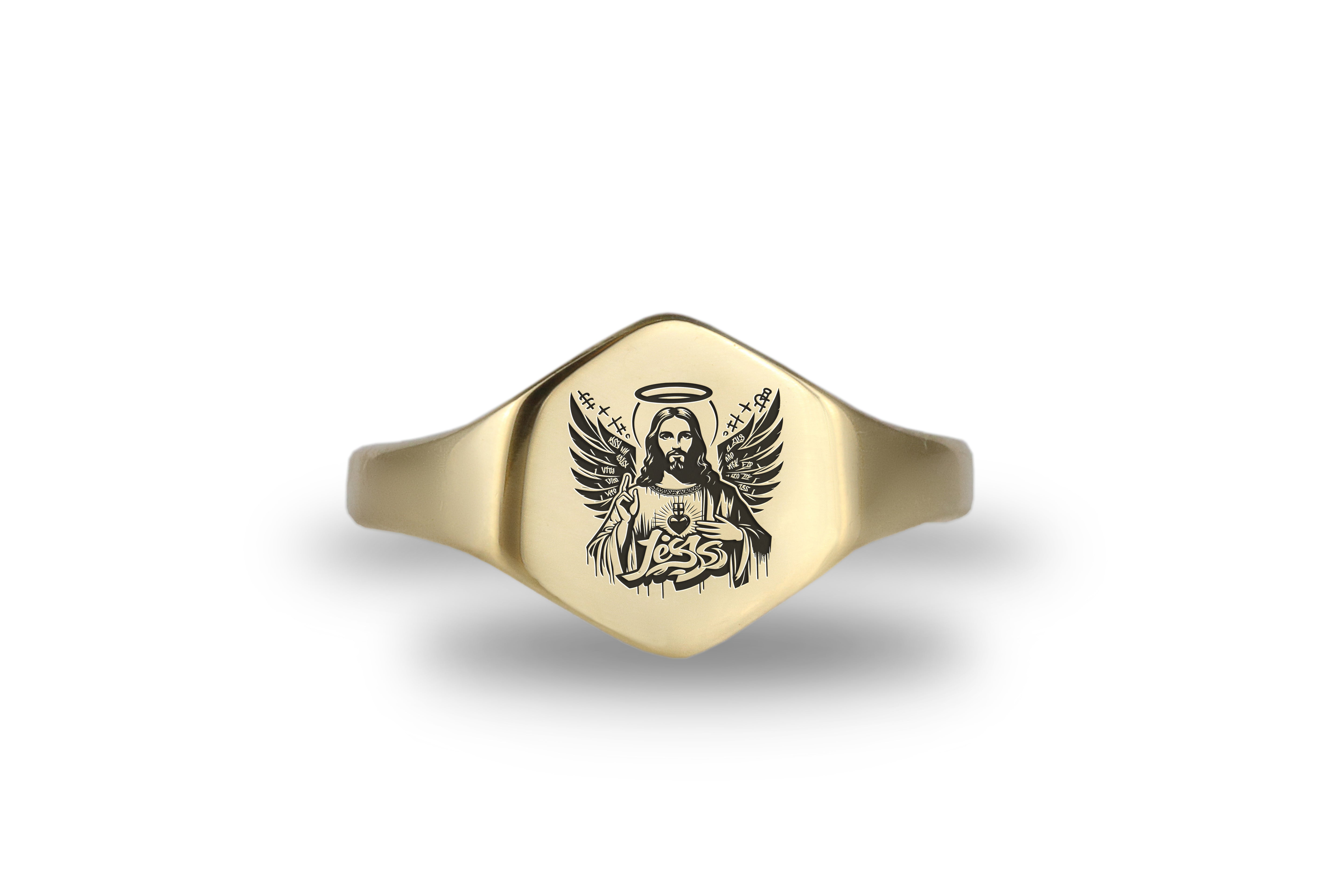14k Gold Jesus Signet Ring