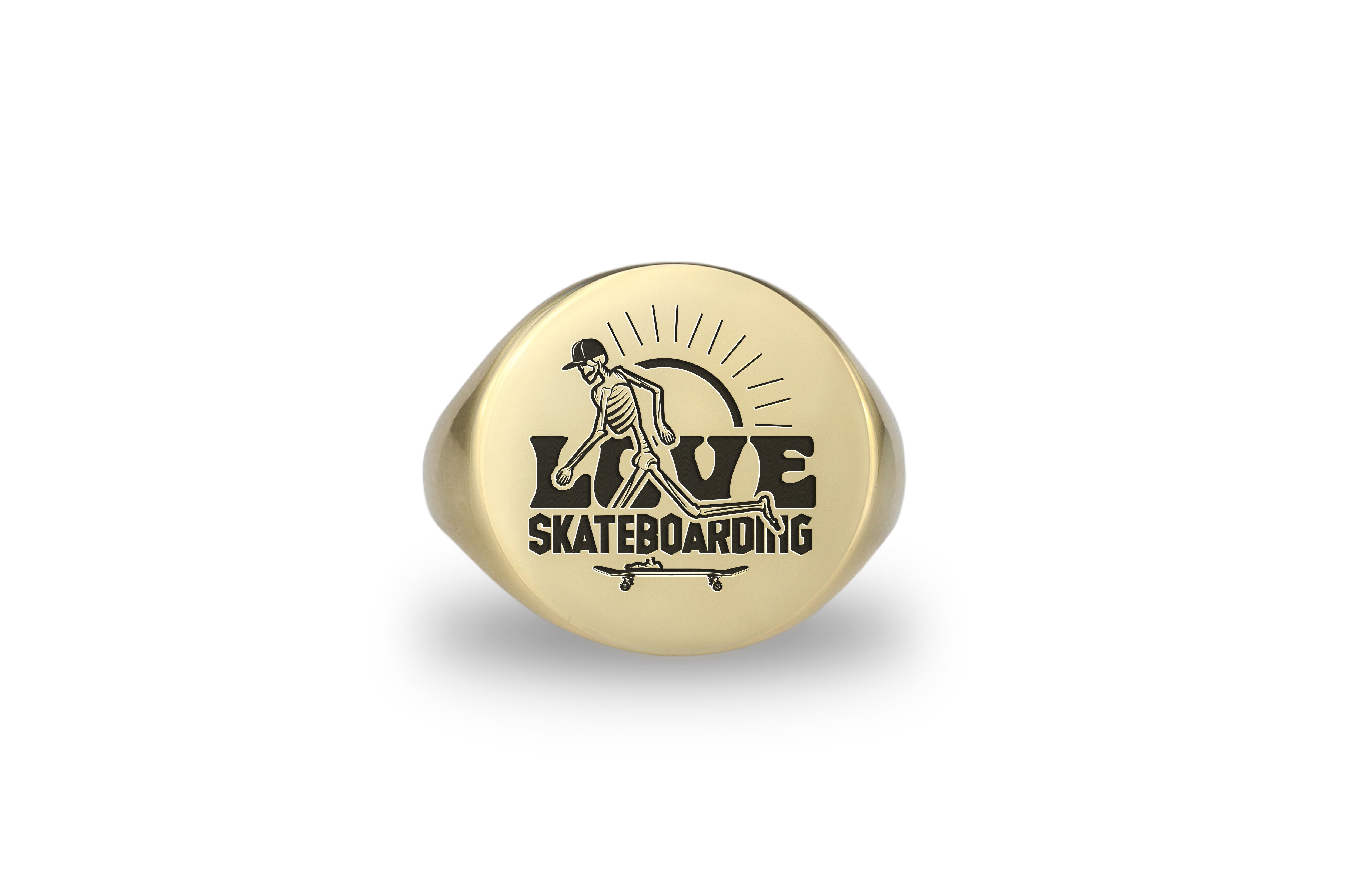 Engraved Skateboarding Signet Ring