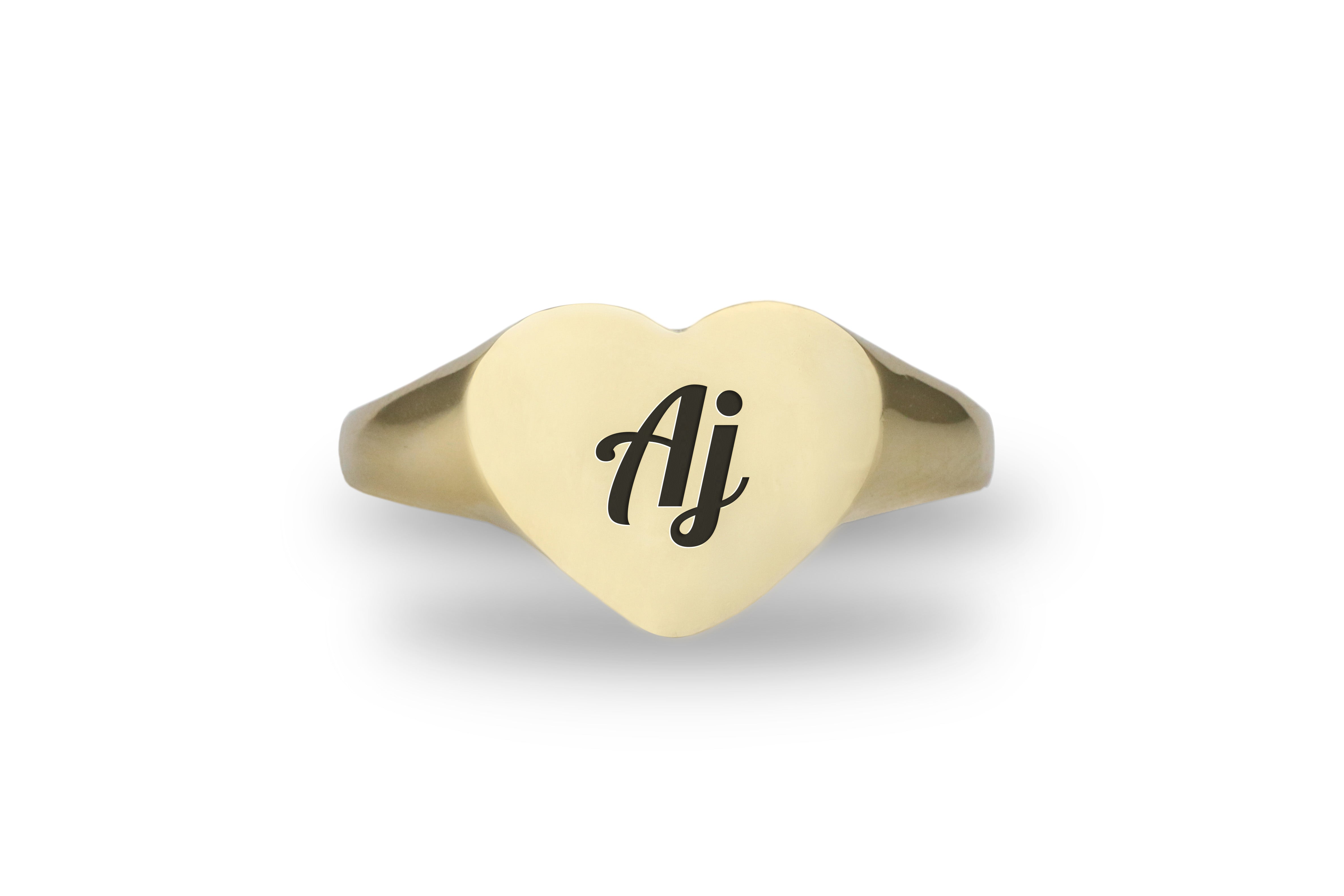 Custom Gold Ring with Heart Shaped Name Engraving