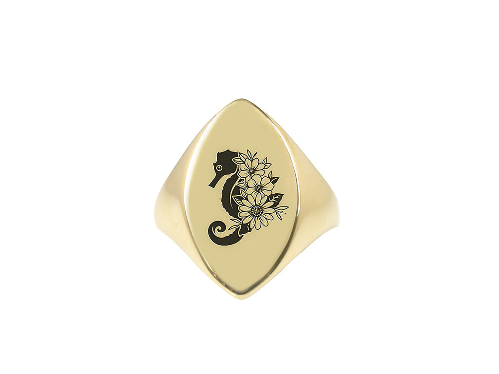 Sea Horse Gold Signet Ring