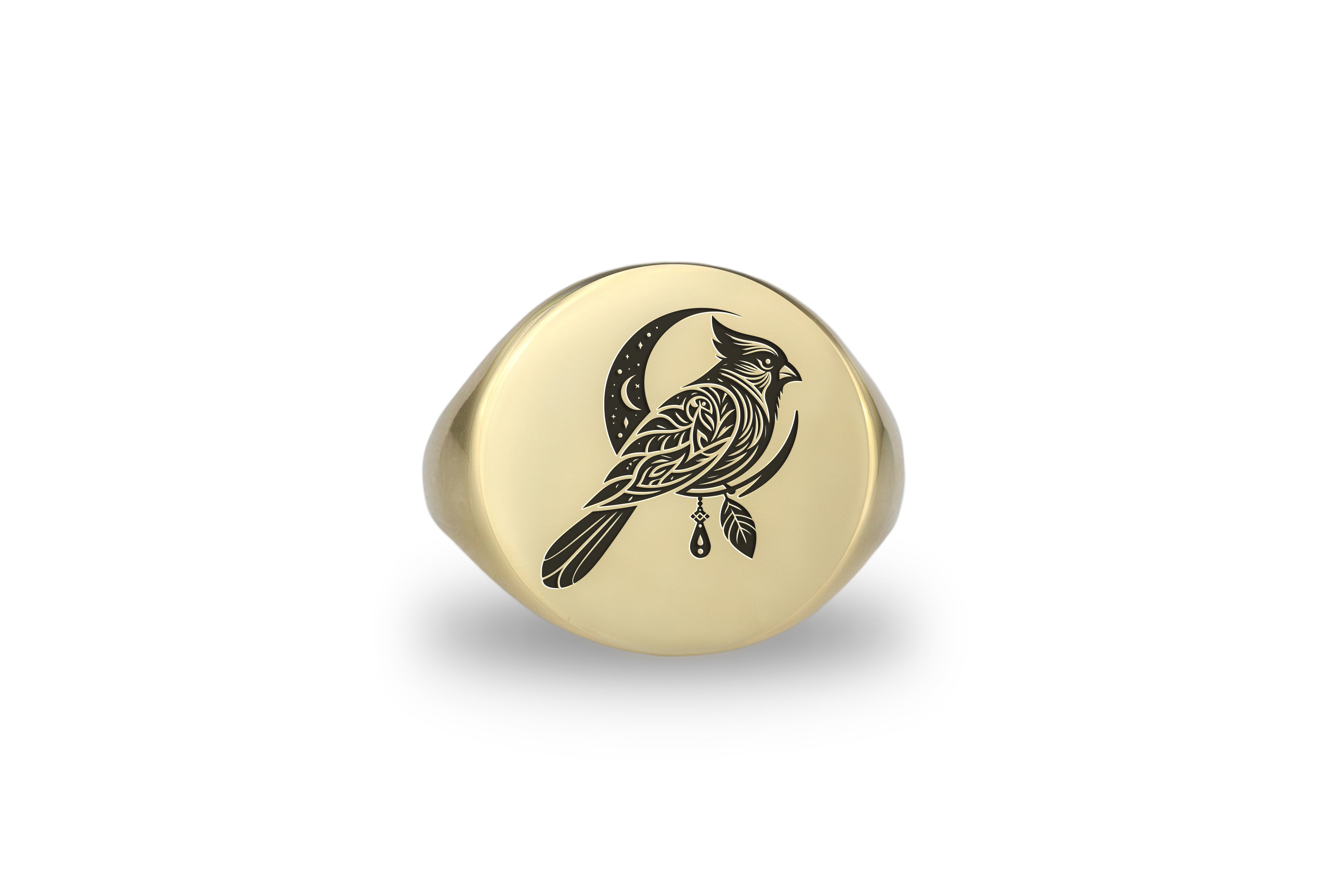 Cardinal Bird Gold Signet Ring