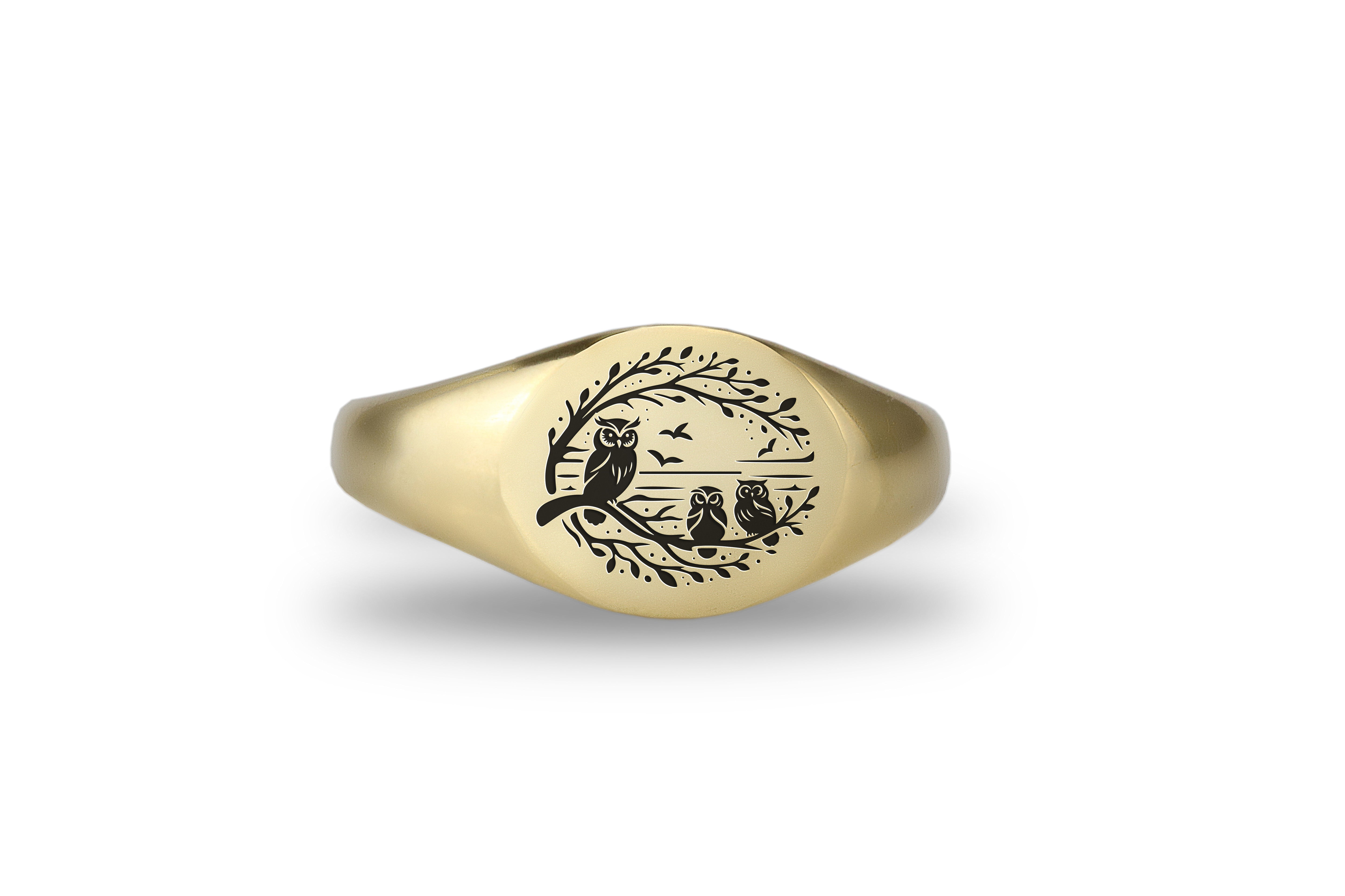 Engraved Owls Signet Ring