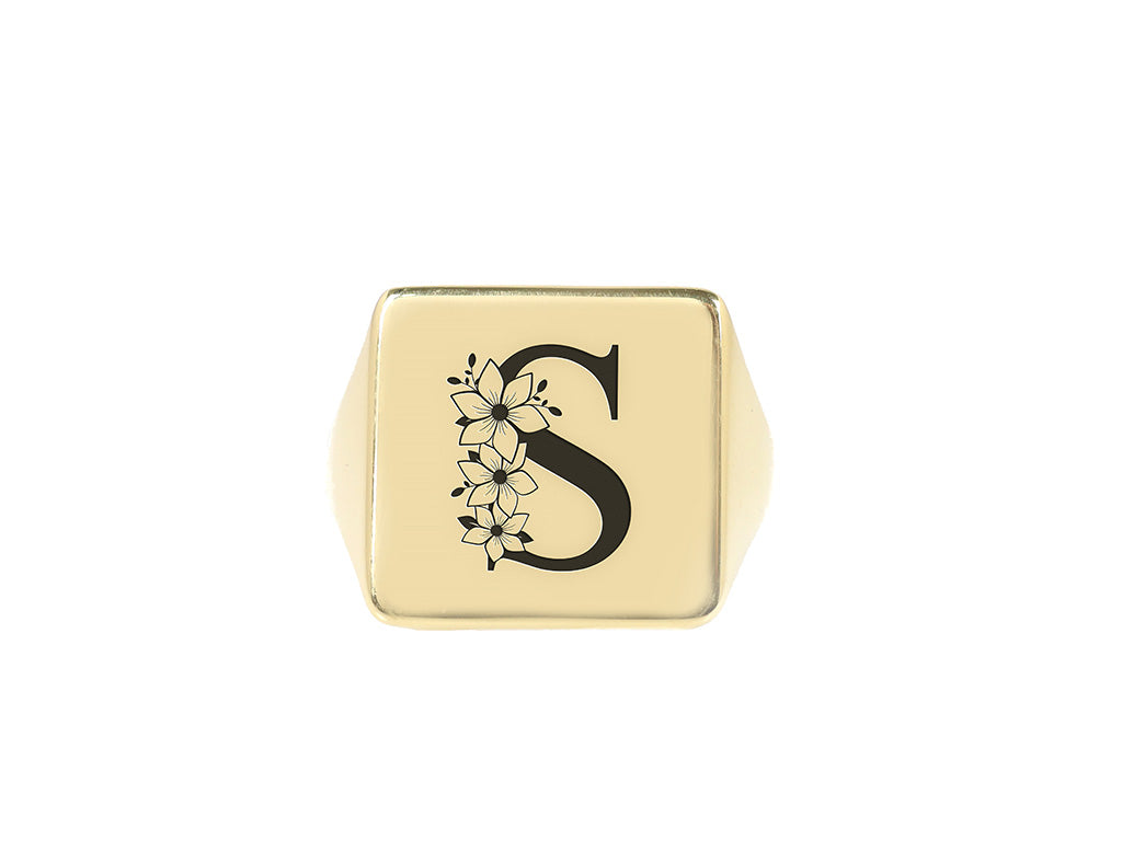 Engraved Flowered Letter Ring
