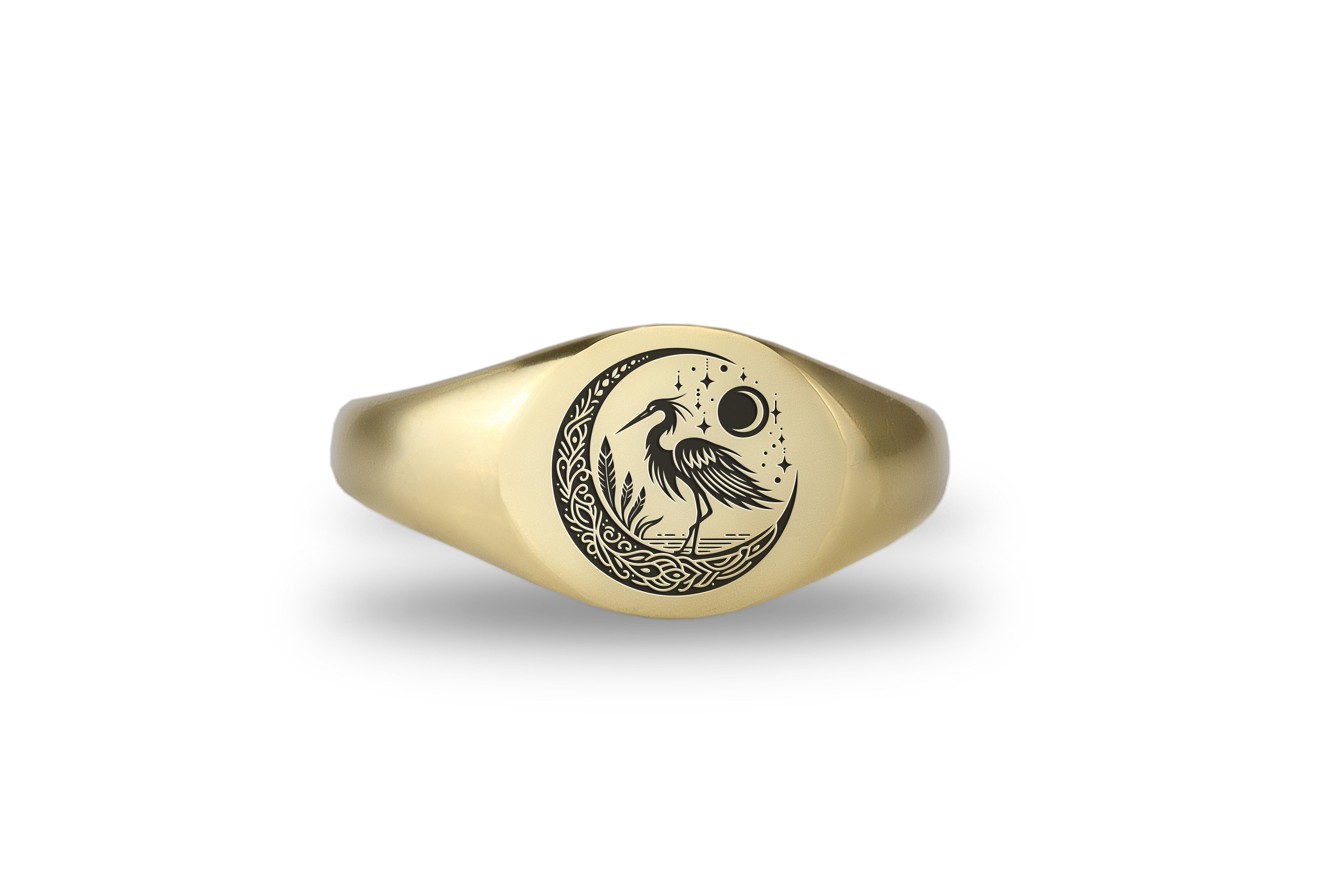 Engraved Heron Signet Ring