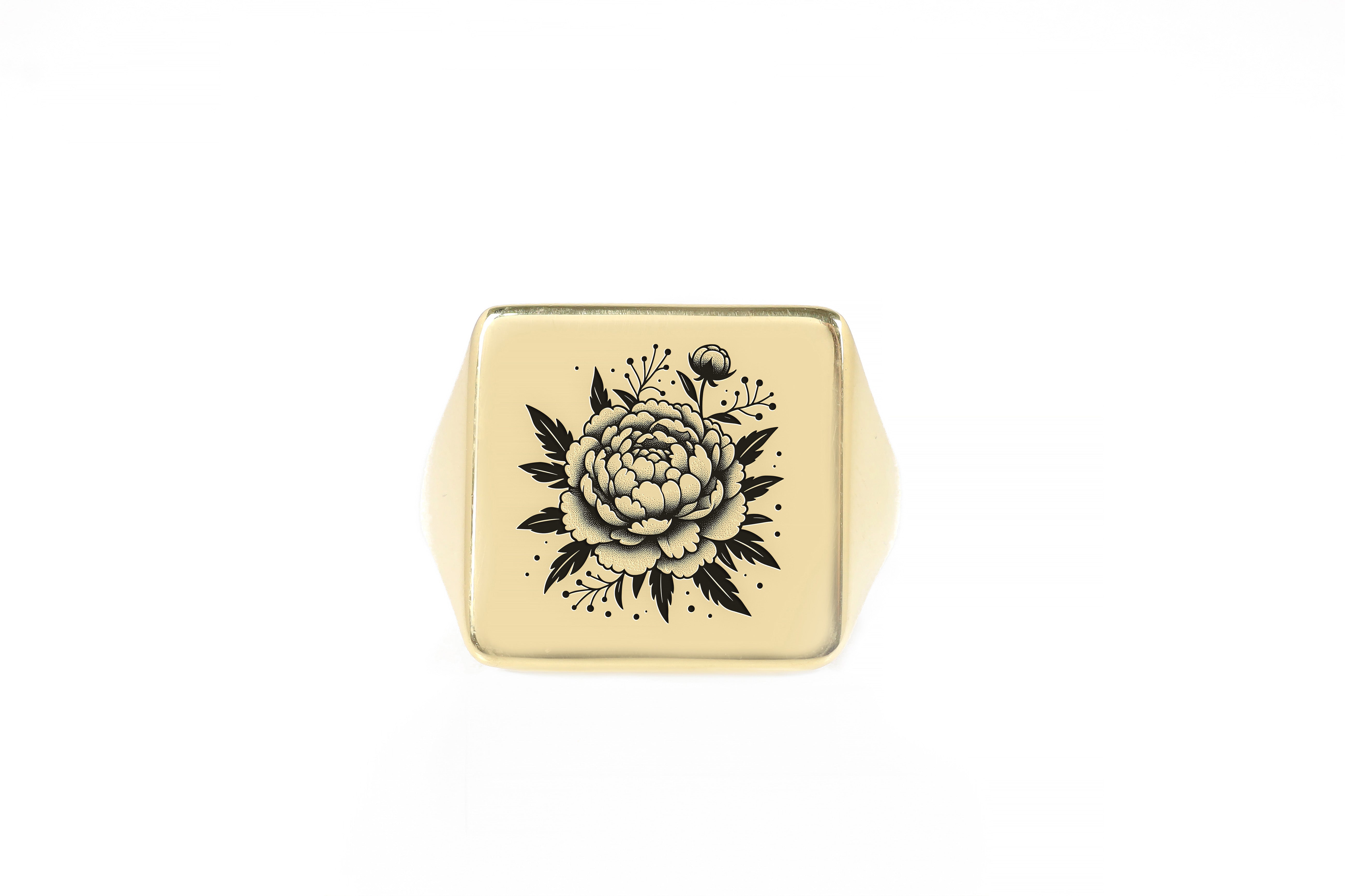 Engraved Flower Gold Ring