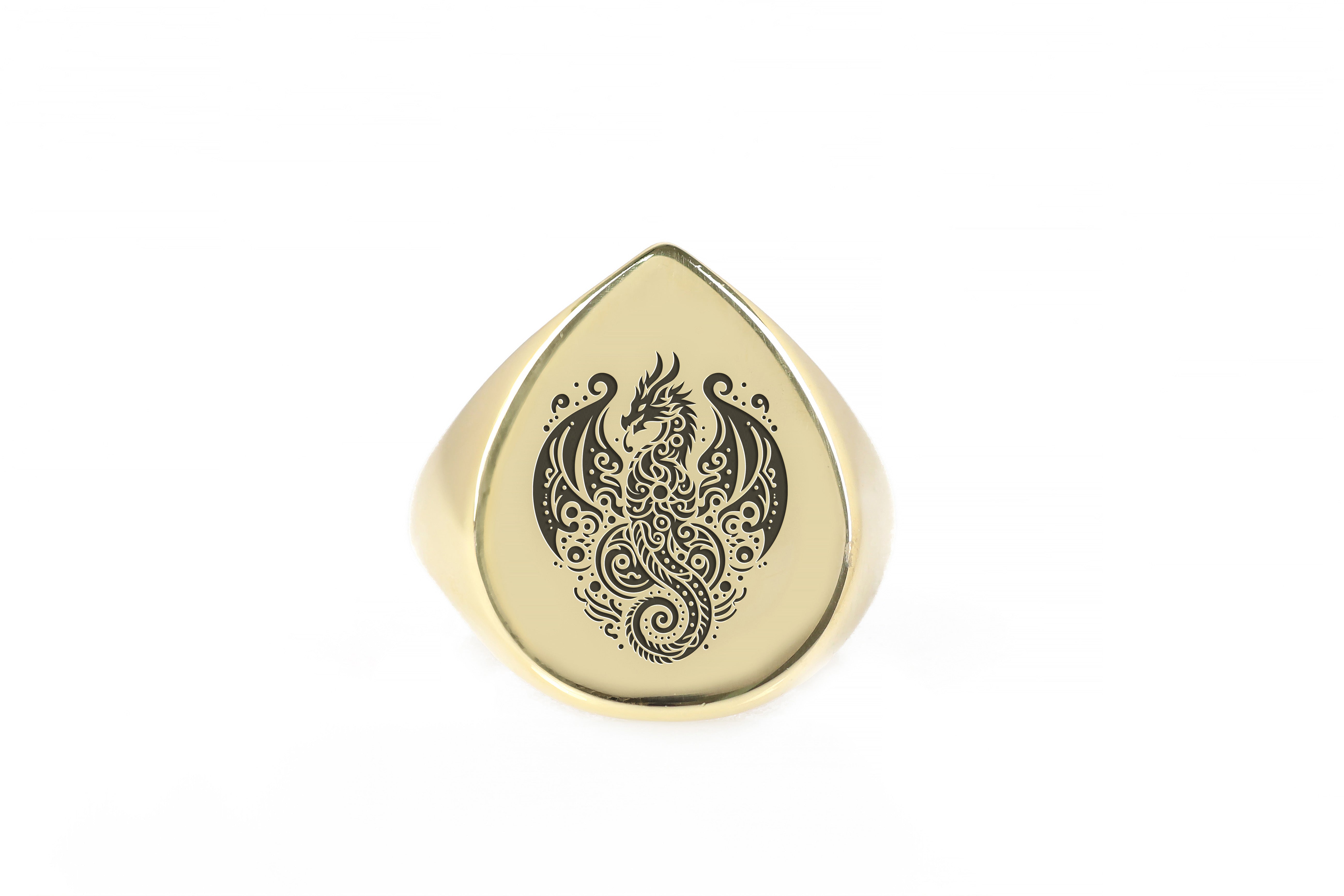 Engraved Dragon Gold Signet Ring
