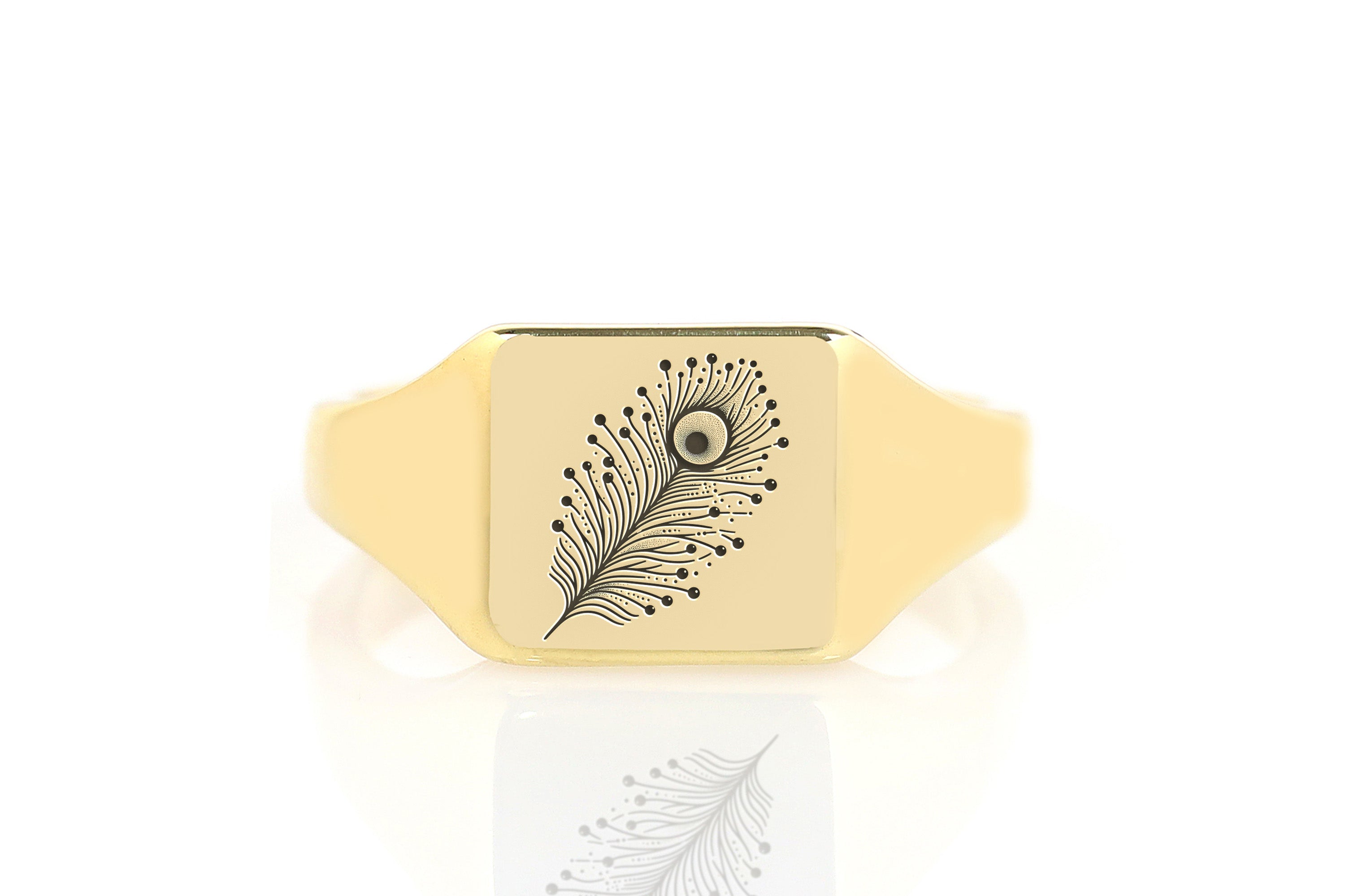 14k Gold Feather Signet Ring
