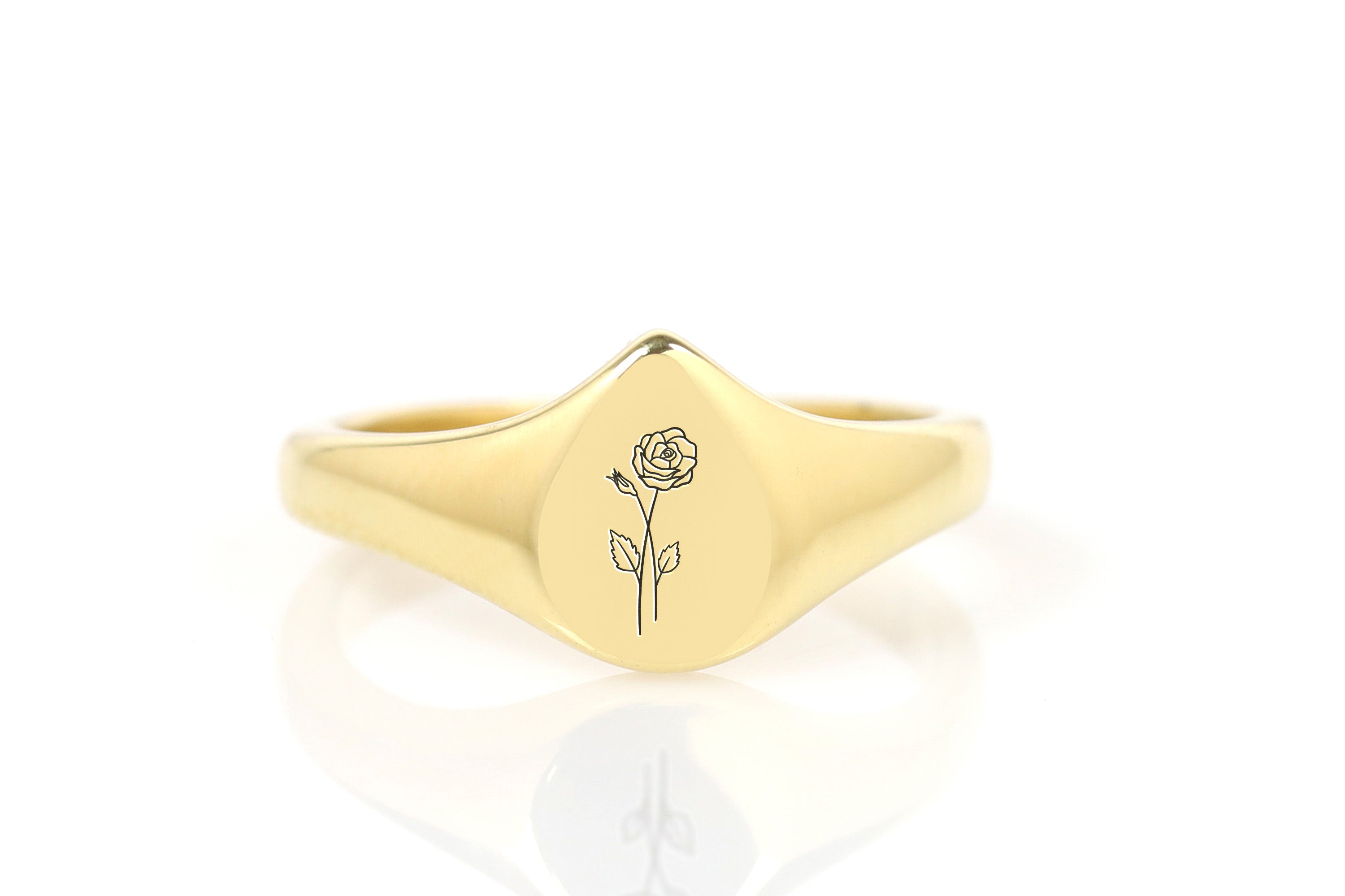 Engraved Rose Gold Signet Ring