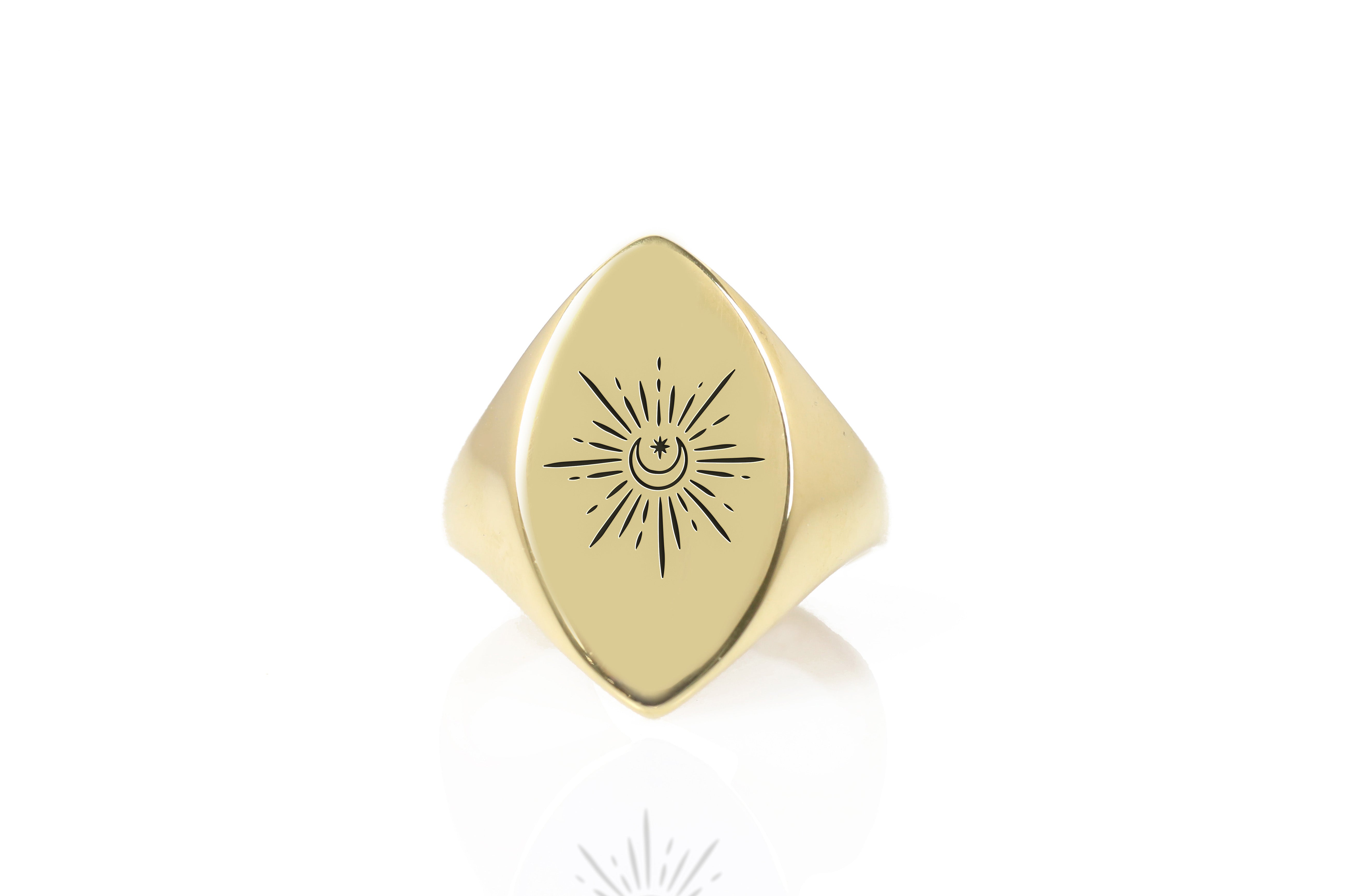 14k Gold Moon Signet Ring