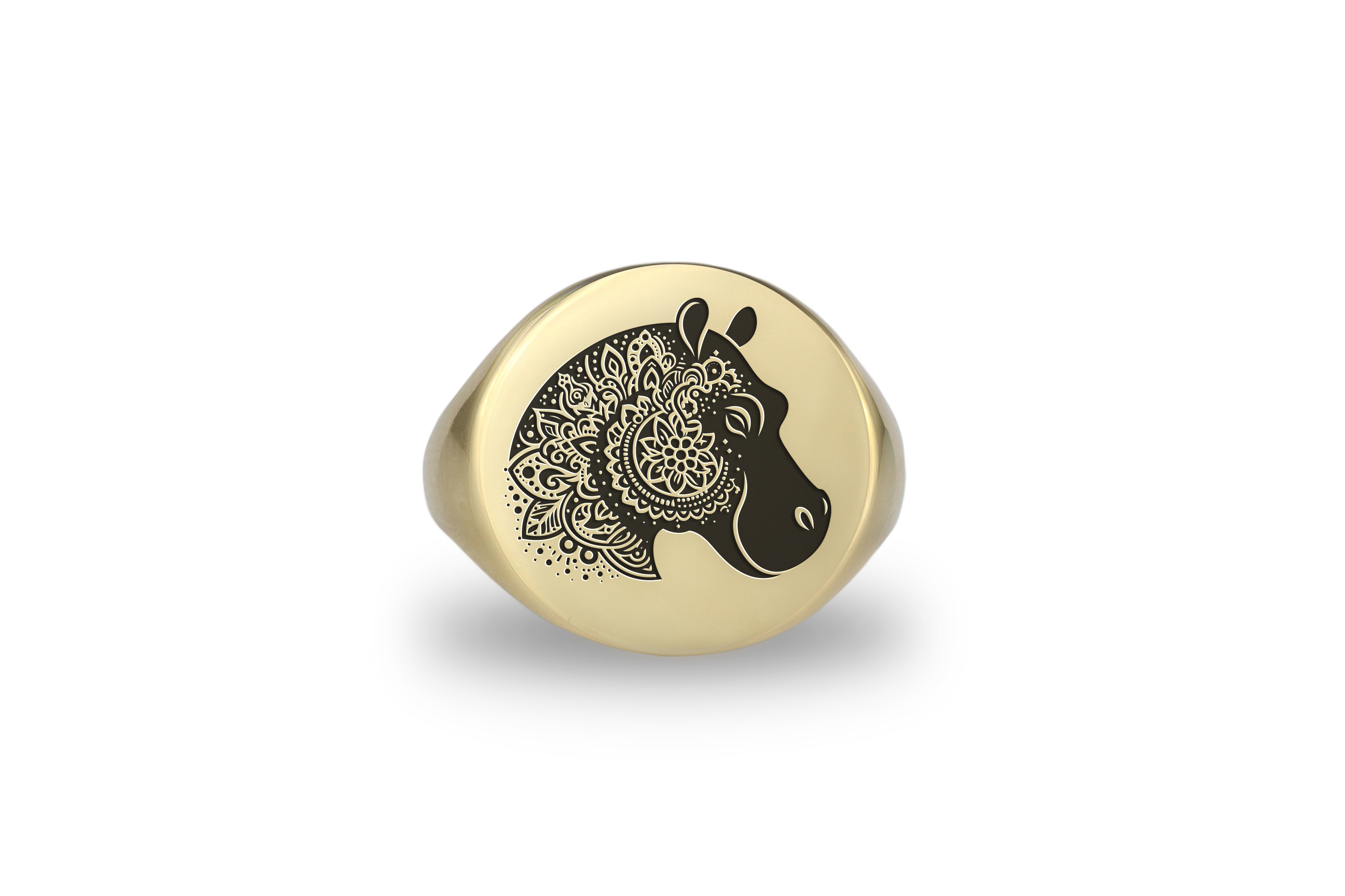 14k Gold Hippo Signet Ring
