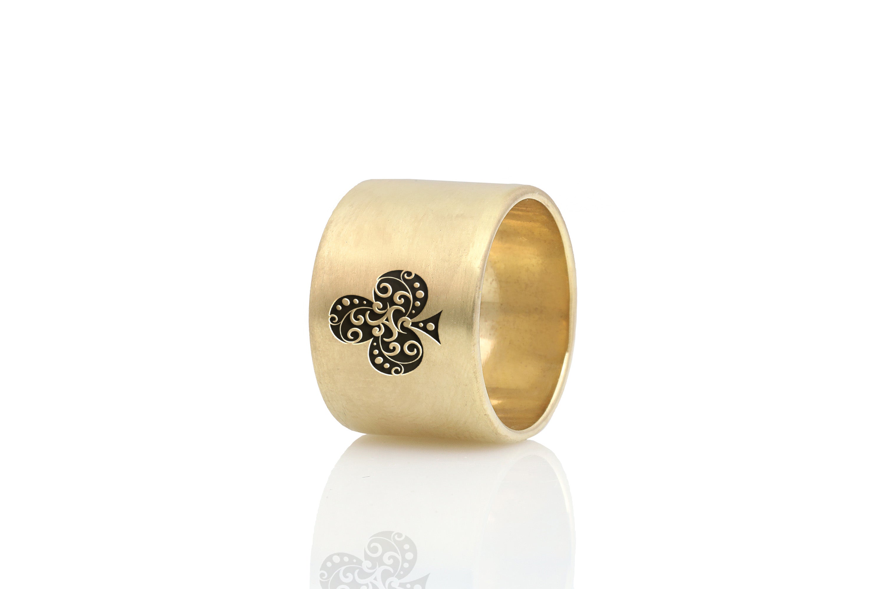 Poker Wide Brushed Gold Ring