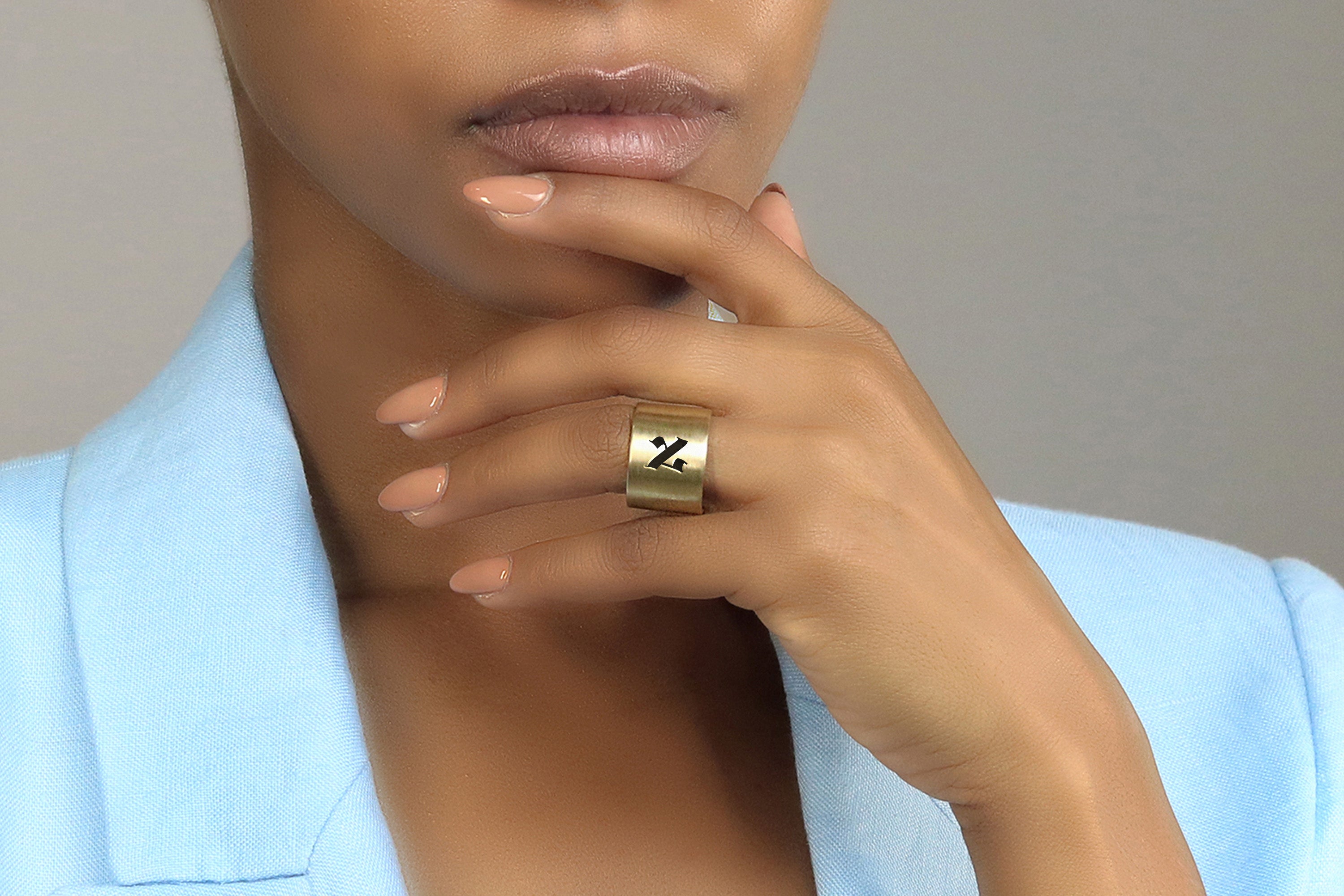 Hebrew Wide Gold Ring