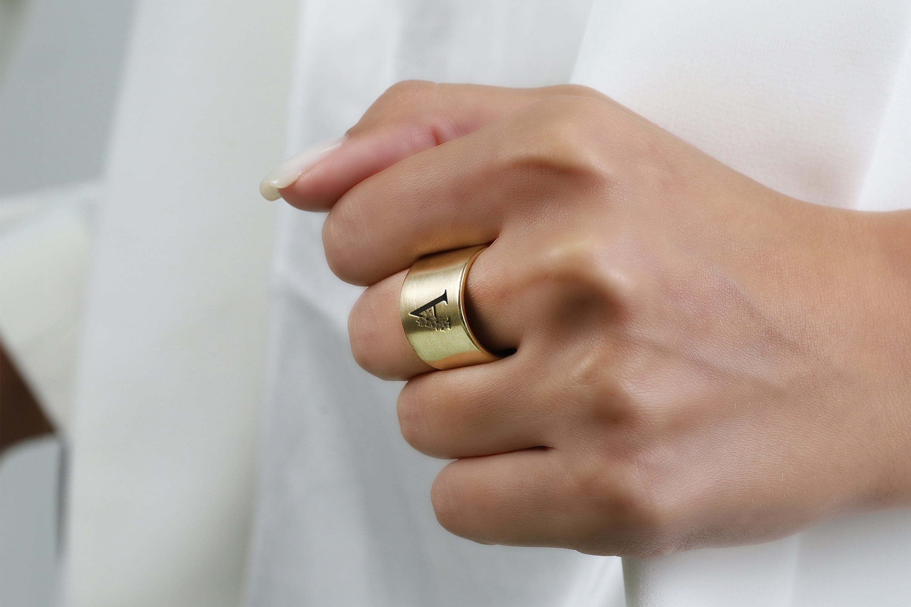 Personalized Wide Gold Ring