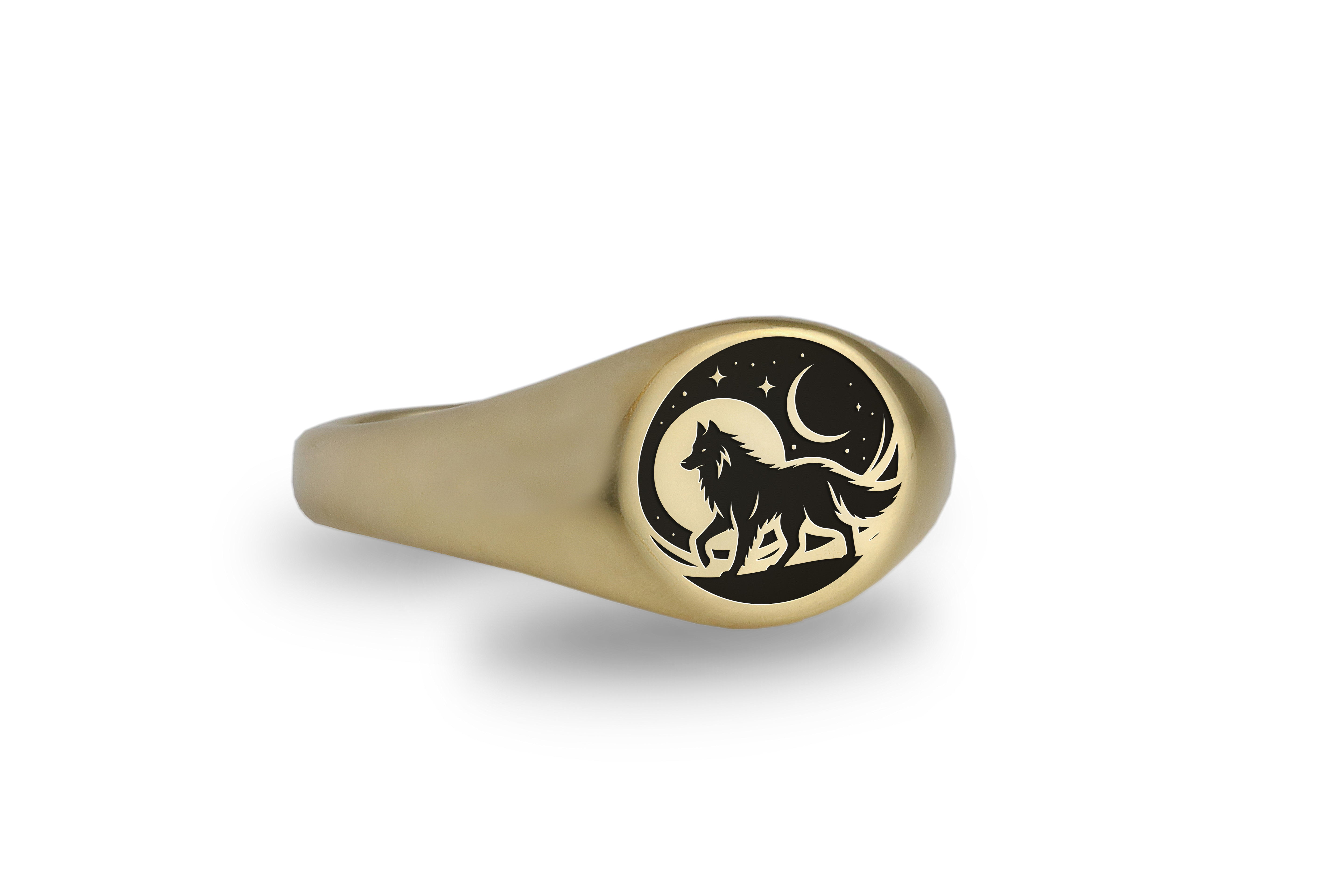 Engraved Wolf Signet Ring