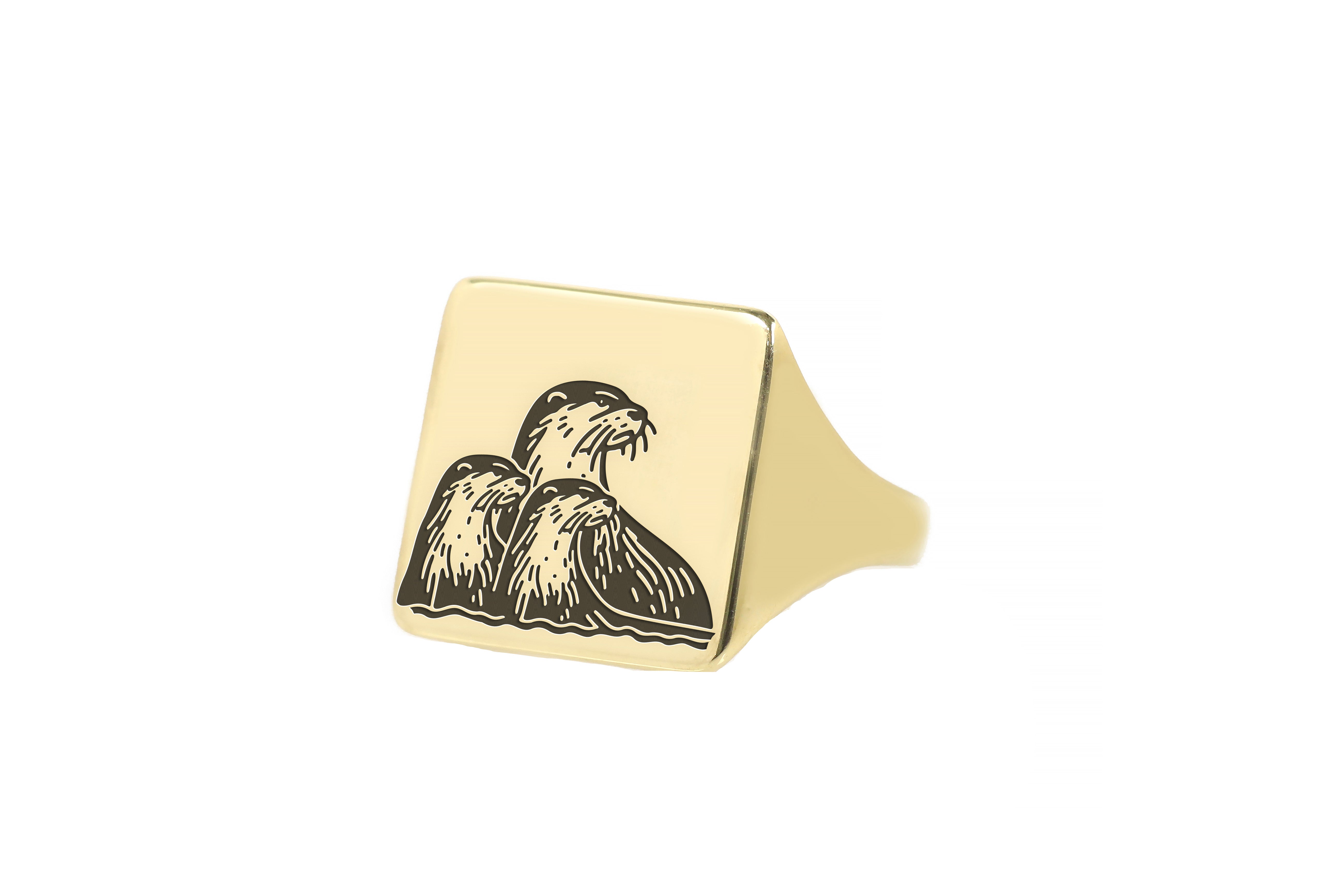 14k Gold Otter Signet Ring