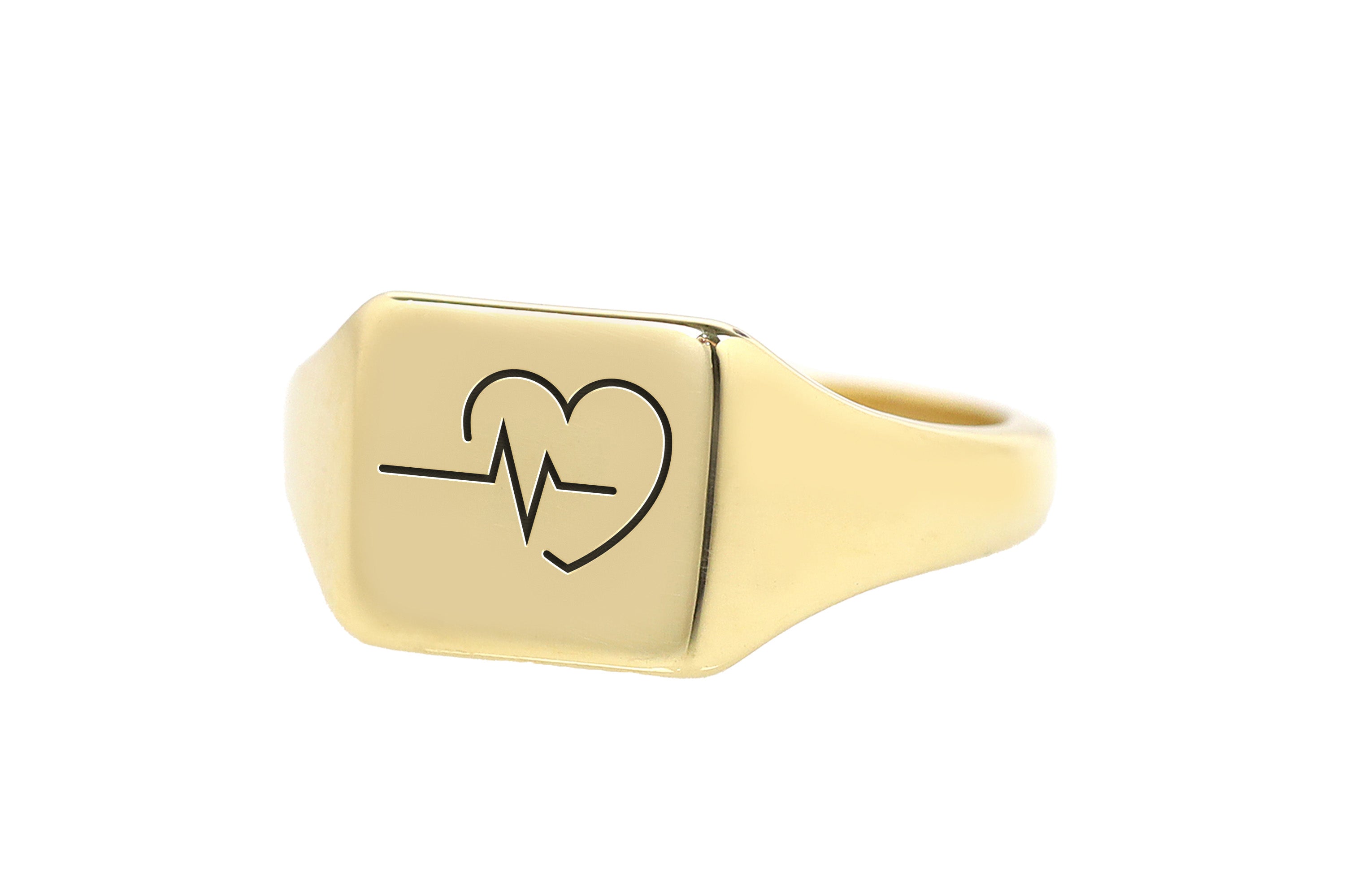 Engraved Heartbeat Signet Ring