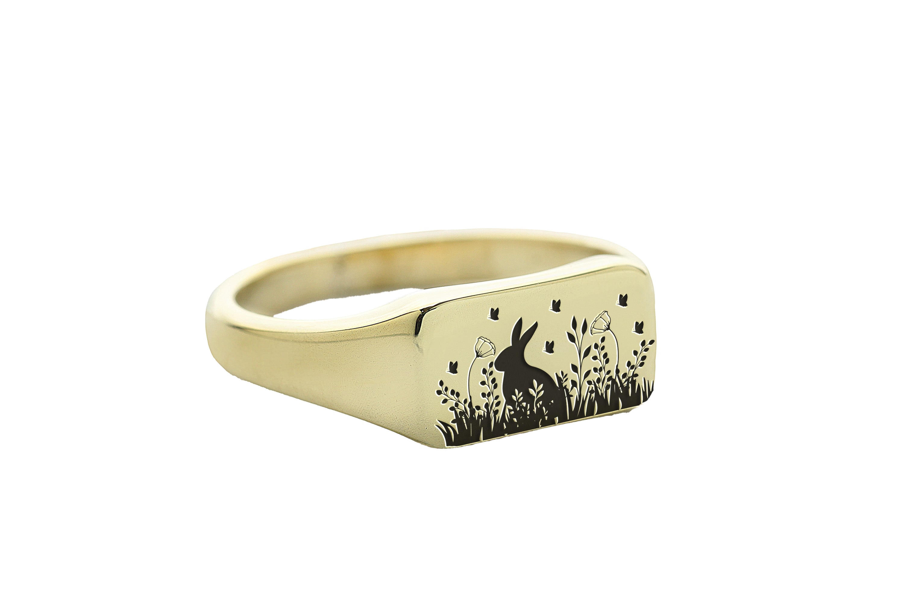 Cute Bunny Gold Signet Ring