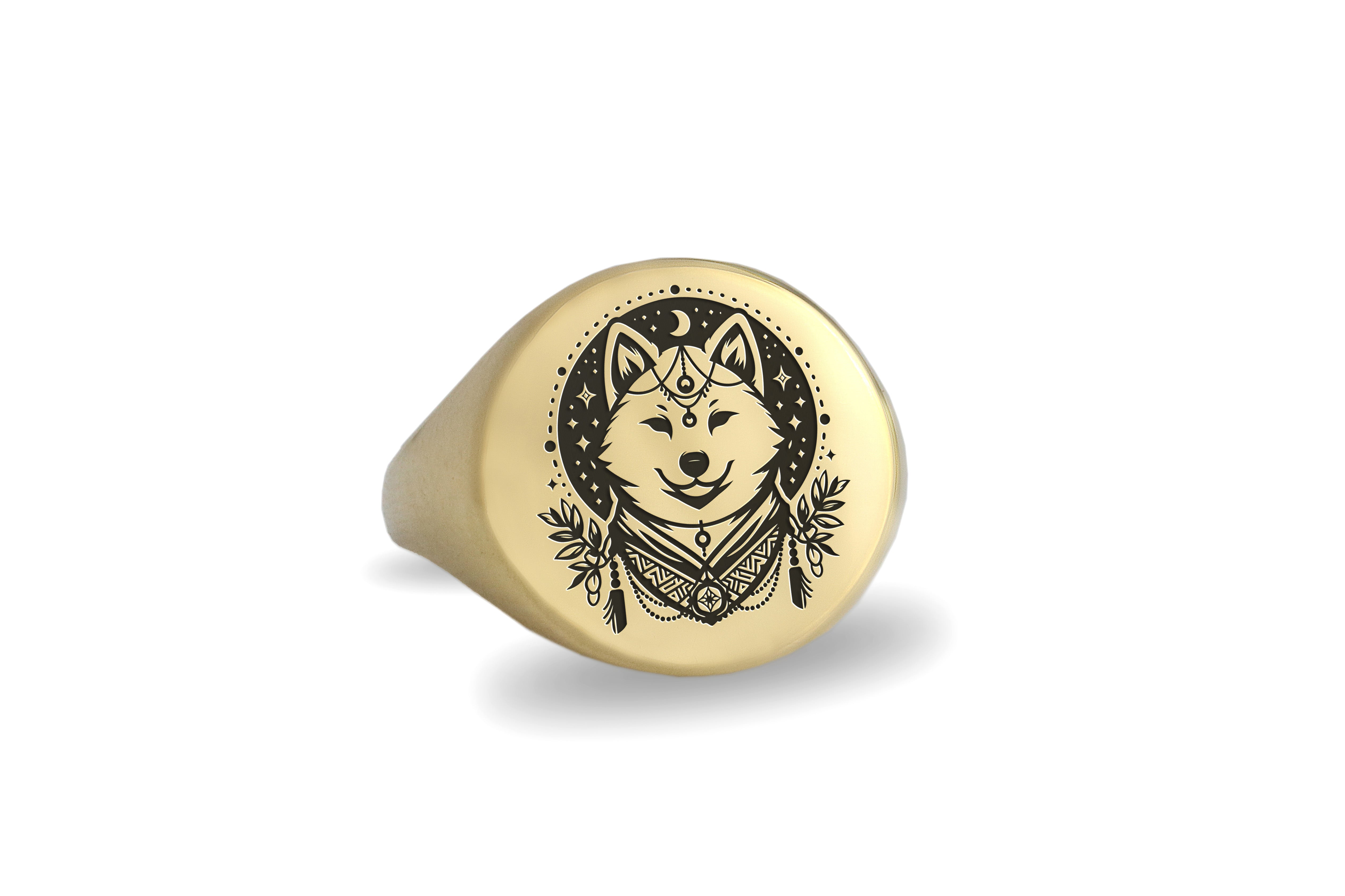 Shiba Dog Gold Signet Ring