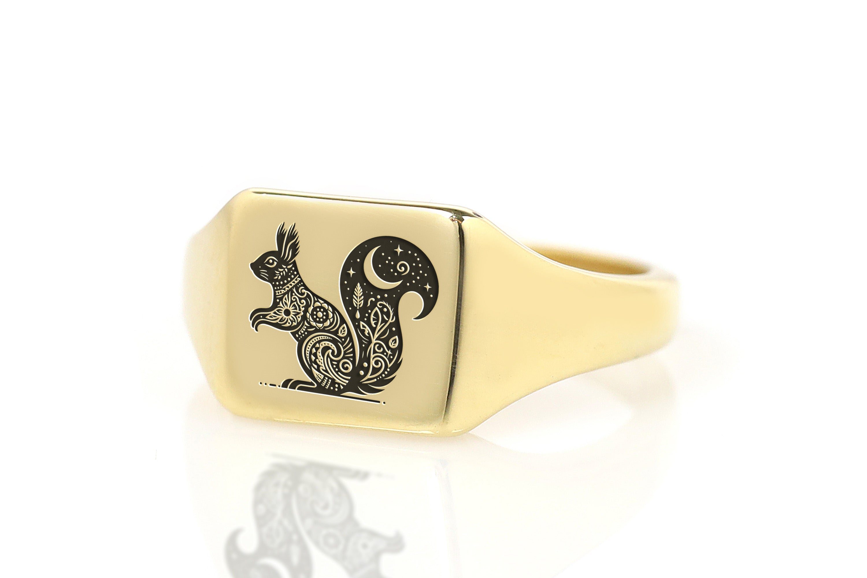 Cute Squirrel Gold Signet Ring