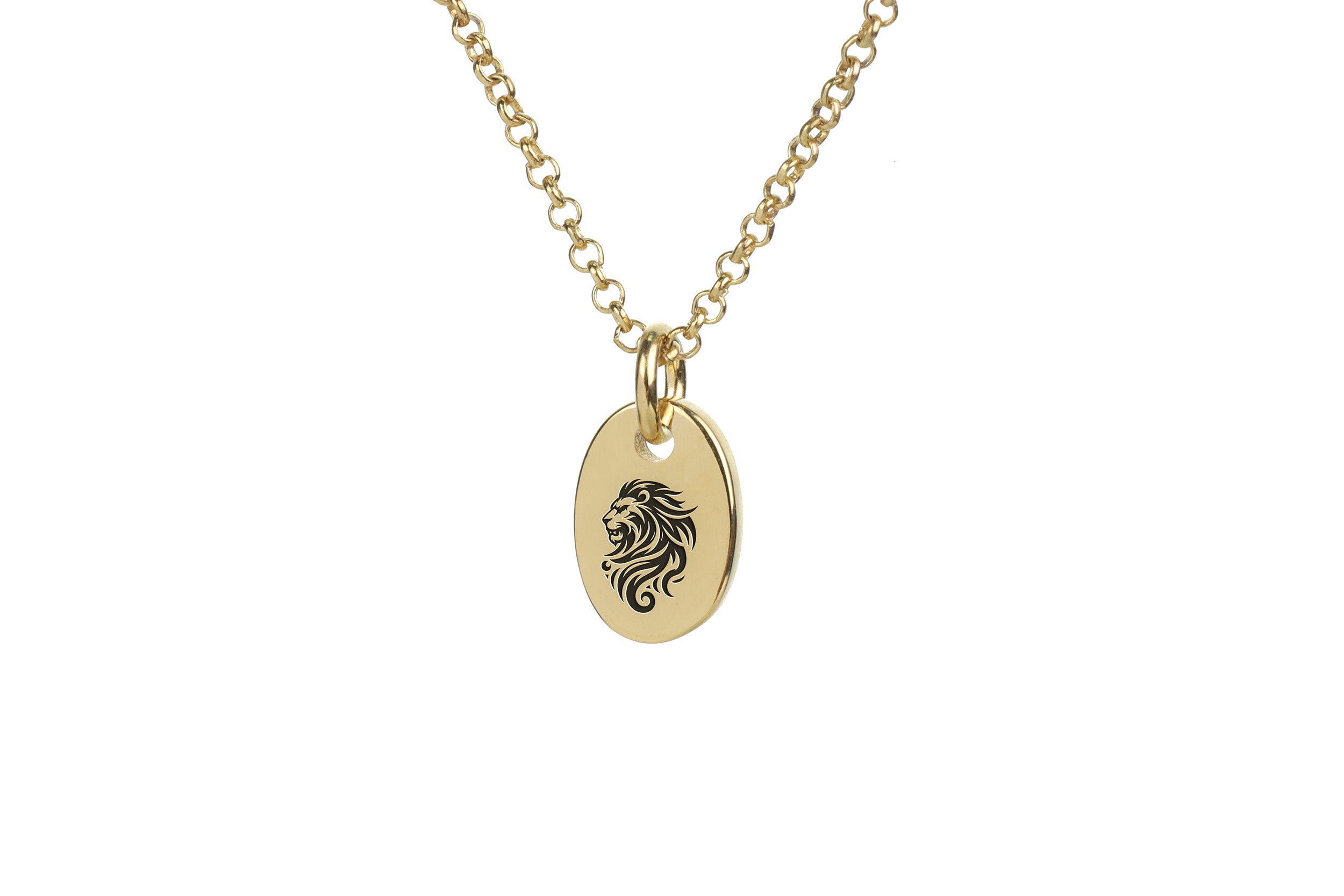 Gold Oval Lion Pendant