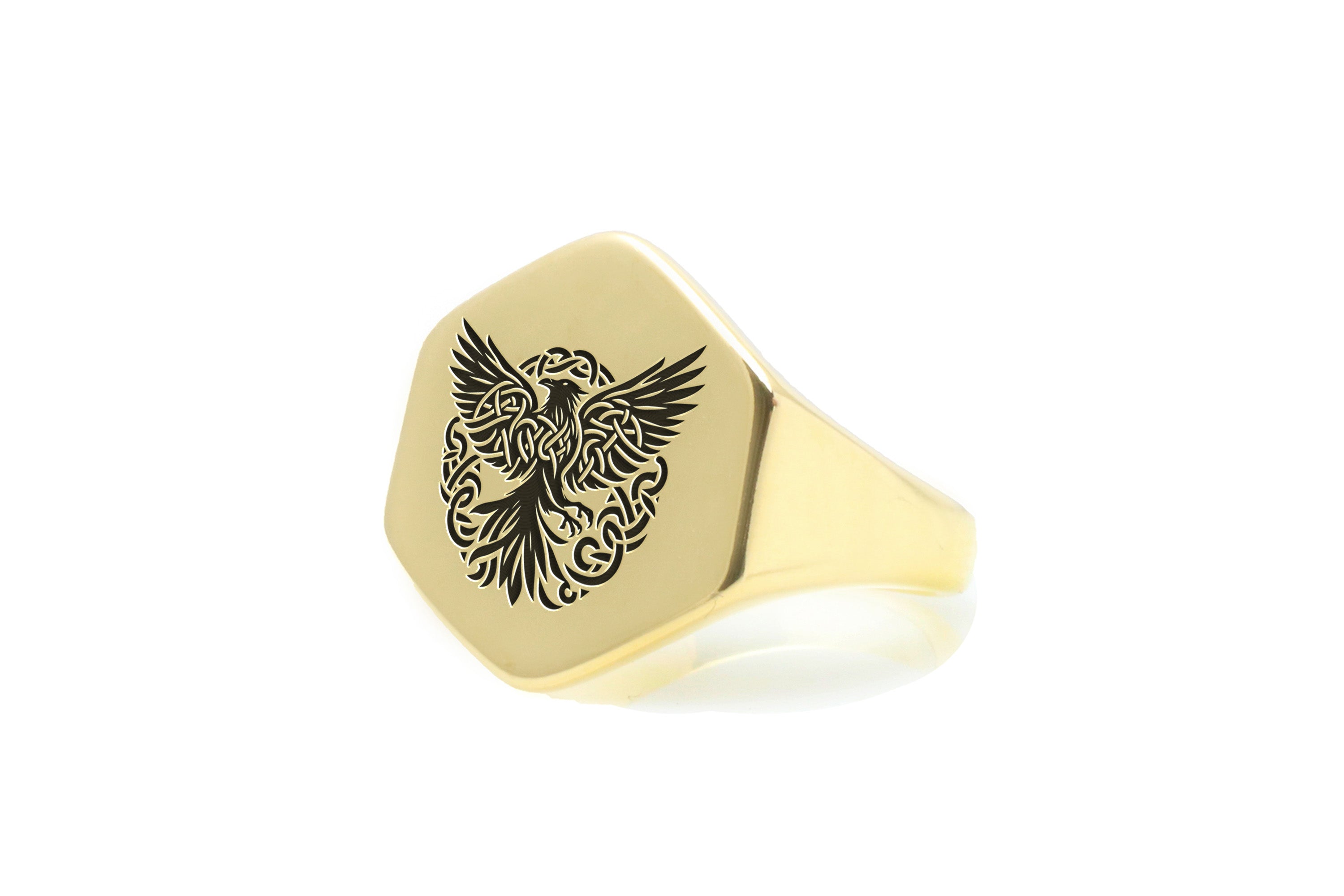 Engraved Raven Signet Ring